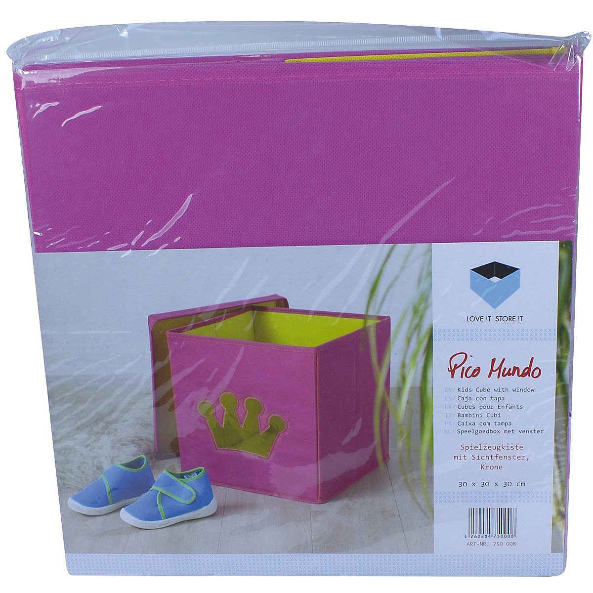 Aufbewahrungsbox Krone pink, mit Sichtfenster, 30 x 30 x 30 cm
