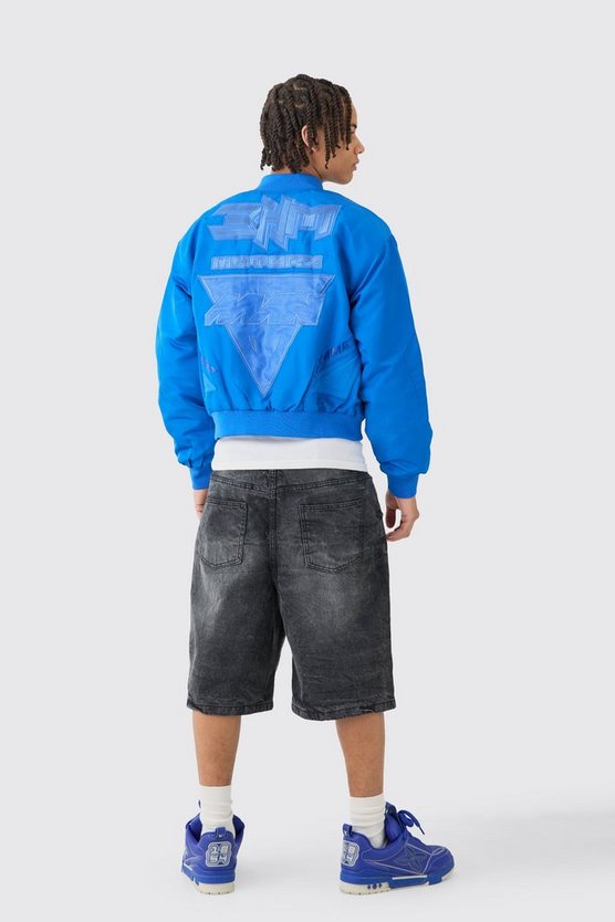 Kastige hochglänzende Nylon Moto-Bomberjacke