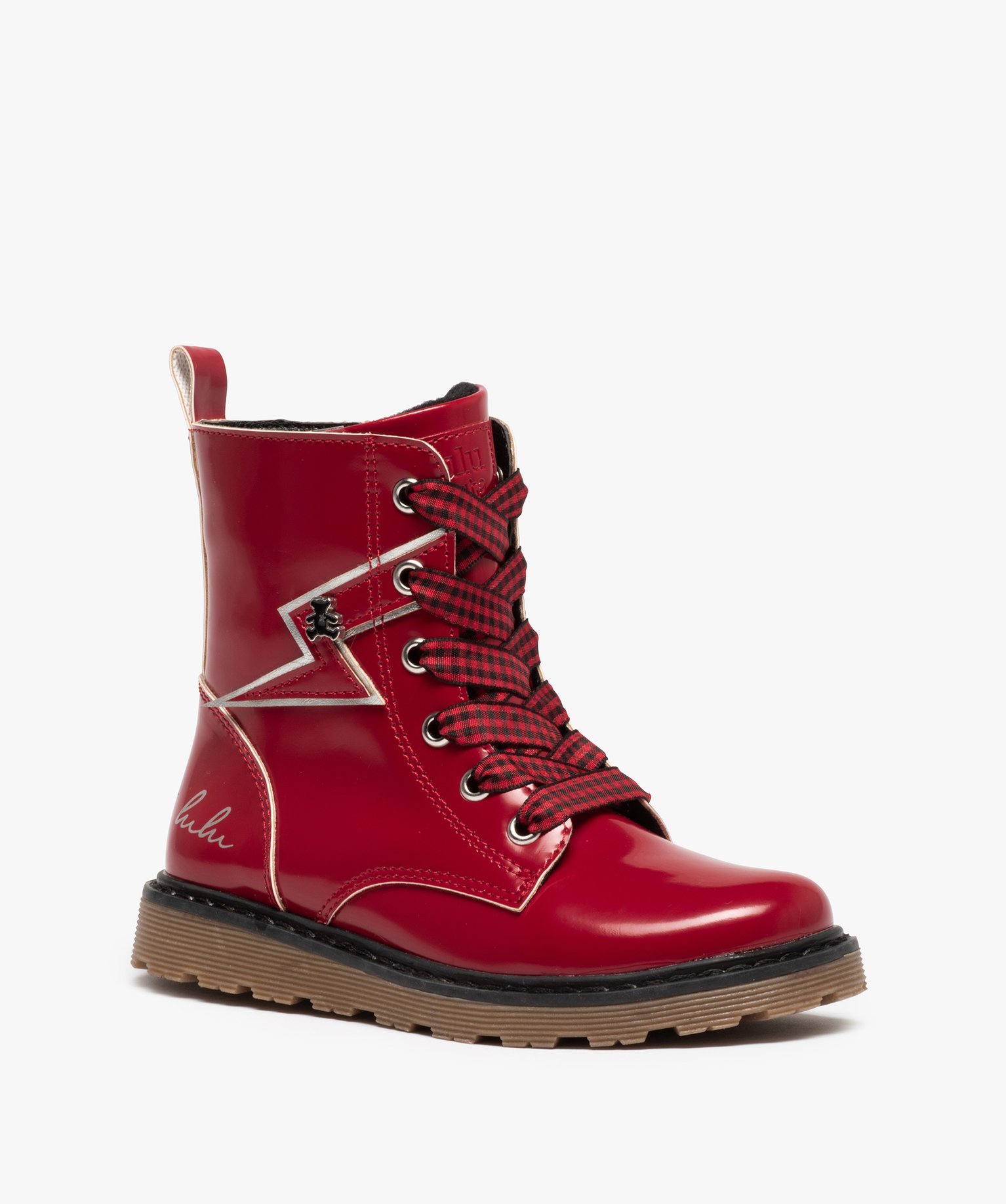 Boots fille vernies style rock à semelle crantée - LuluCas... rouge | GEMO