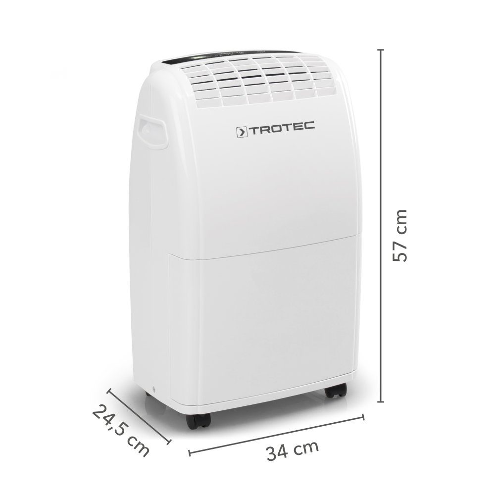 TROTEC Luftentfeuchter TTK 75 E, für 110 m³ Räume, Entfeuchtung 20,00 l/Tag, Tank 3,00 l, Entfeuchtungsautomatik mit Zielwertvorwahl zwischen 30 und 90 % r.F.