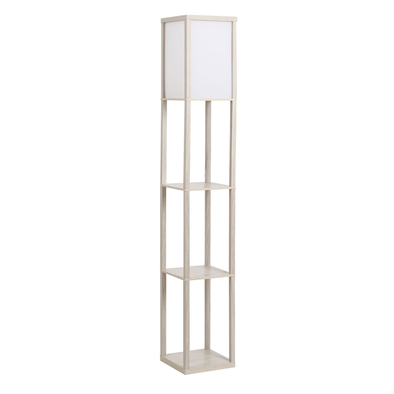 HOMCOM Stehleuchte Beleuchtung mit 3 Regalen E27 bis 40W E1-MDF Eiche Weiß
