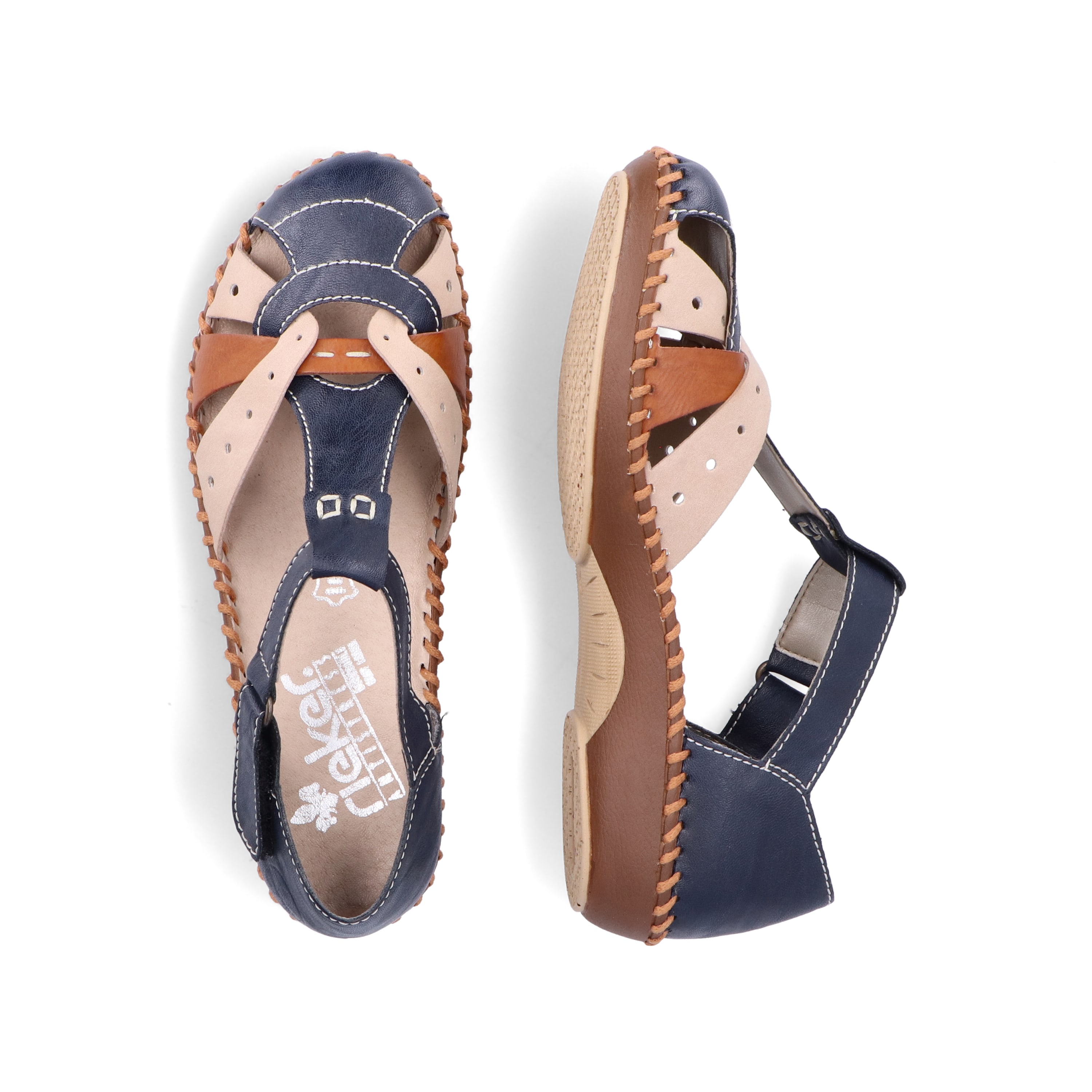 Rieker Damen Riemchensandalen marineblau-beige