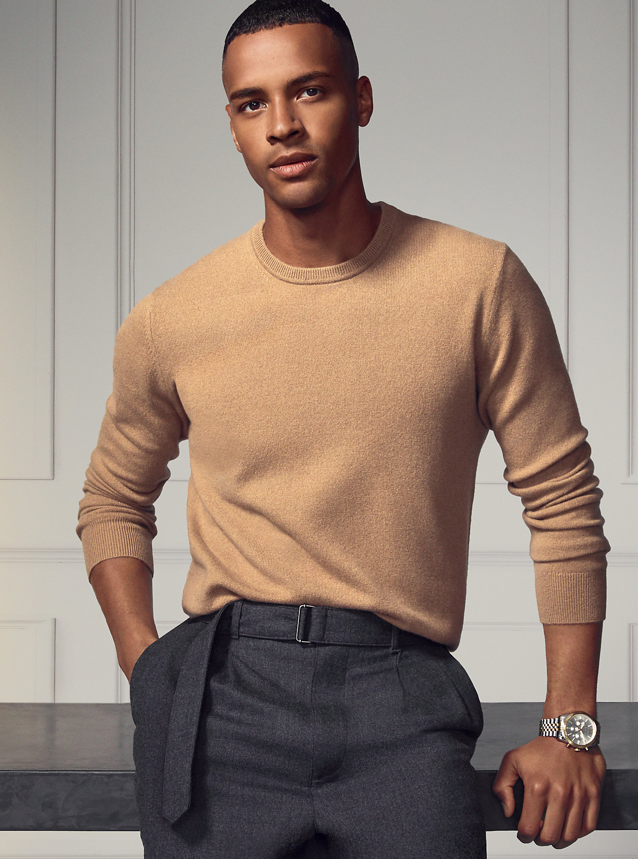 Maglione in lana merino - MELANGE CAMMELLO SCURO