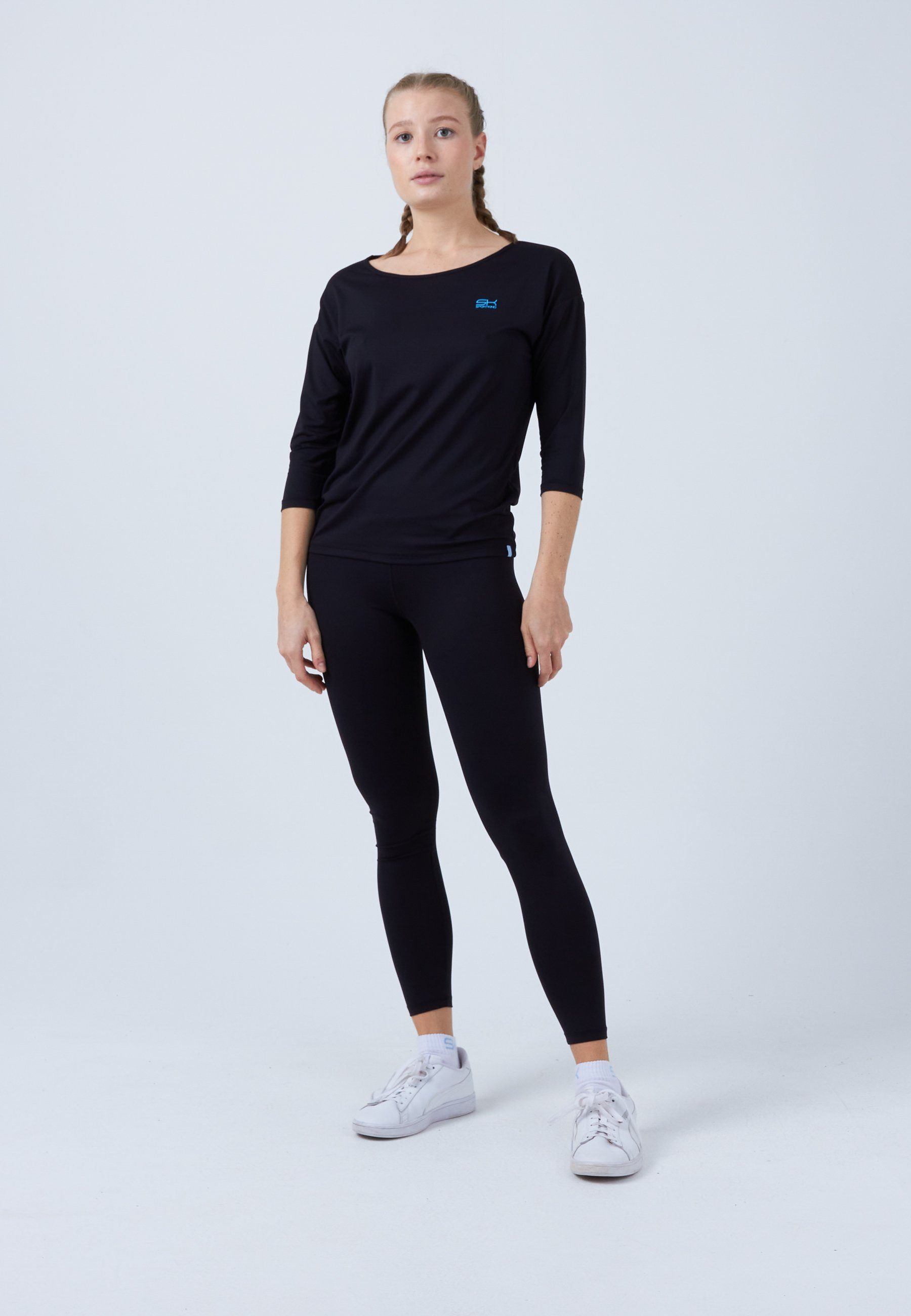 SPORTKIND Funktionsshirt Tennis 3/4 Loose Fit Shirt Mädchen & Damen schwarz