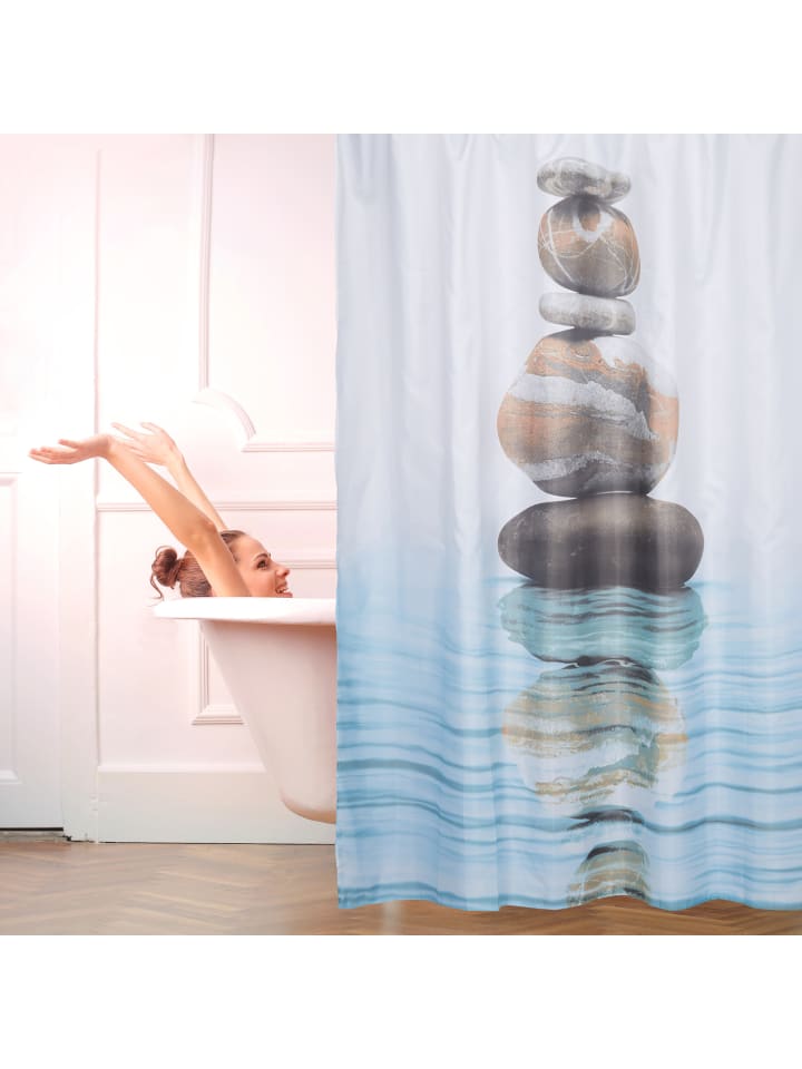 relaxdays Duschvorhang Steine/Wasser in Blau - (L)180 x (B)180 cm günstig kaufen onesize
