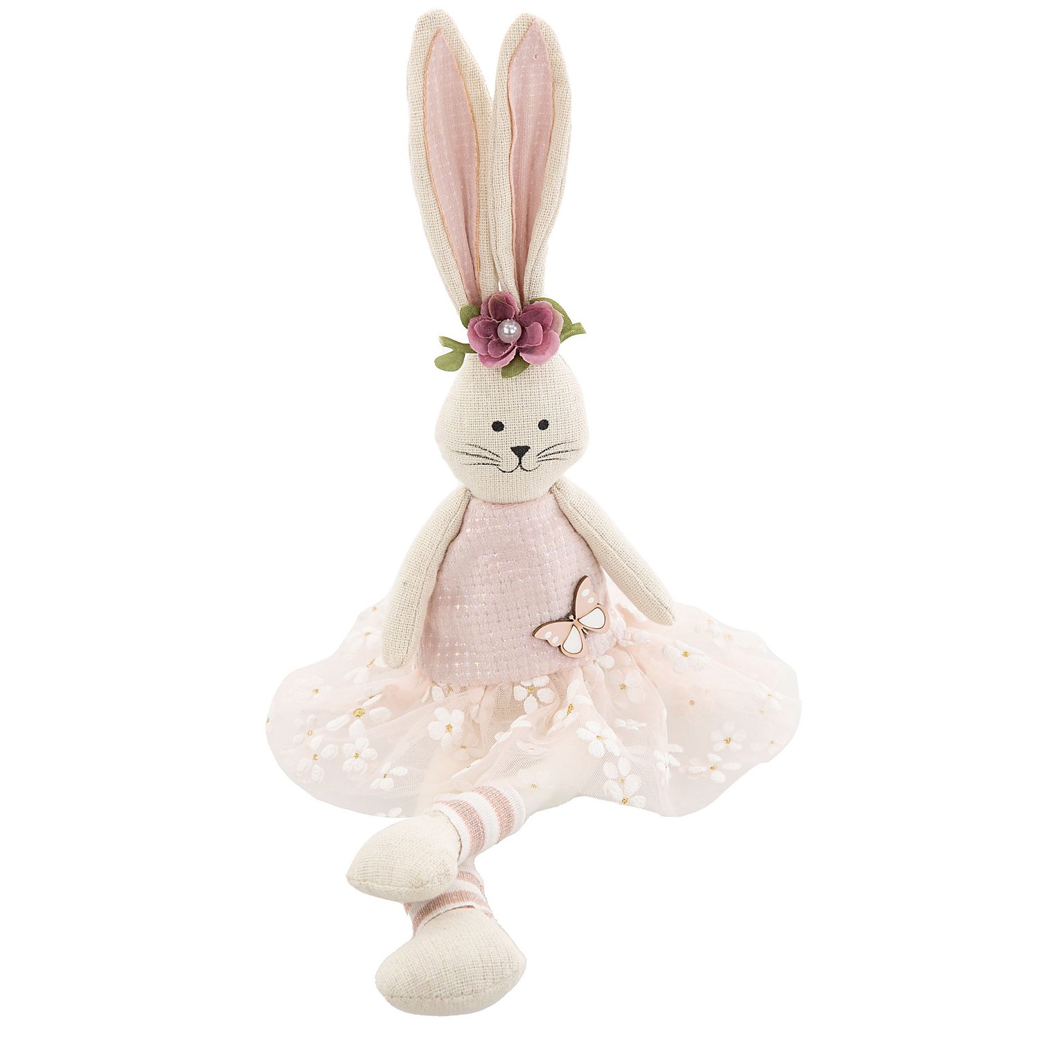 Stoff-Hase mit Tüllrock, natur-rosa, 39 cm