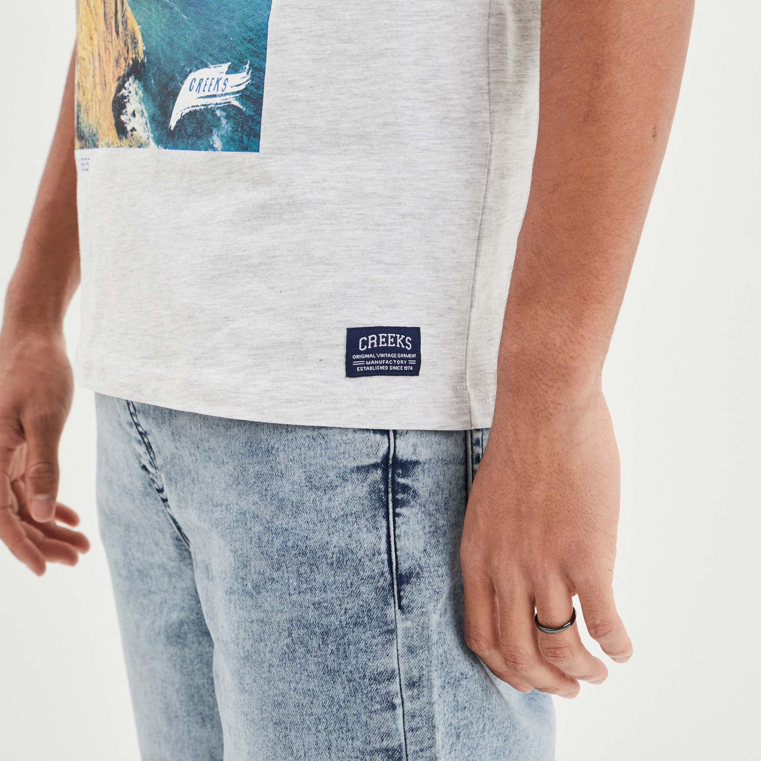 T-shirt manches courtes Creeks gris clair homme | La Halle
