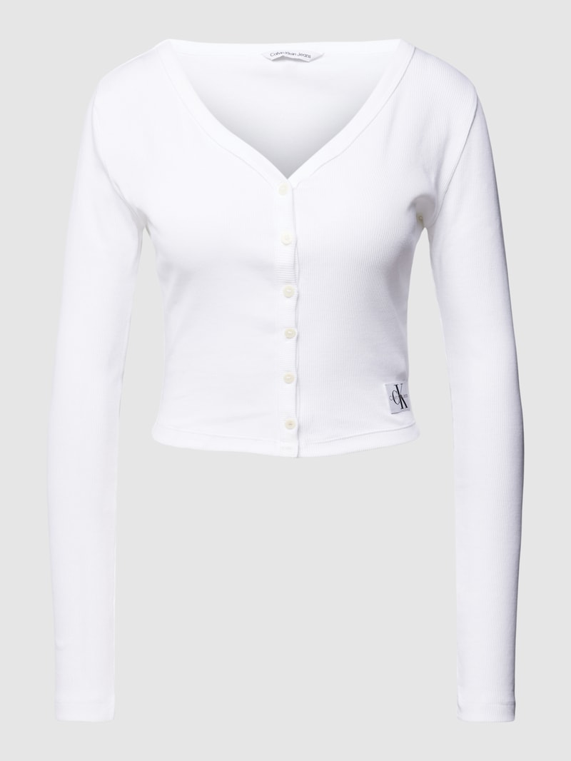 Cropped Cardigan mit Label-Patch in weiss