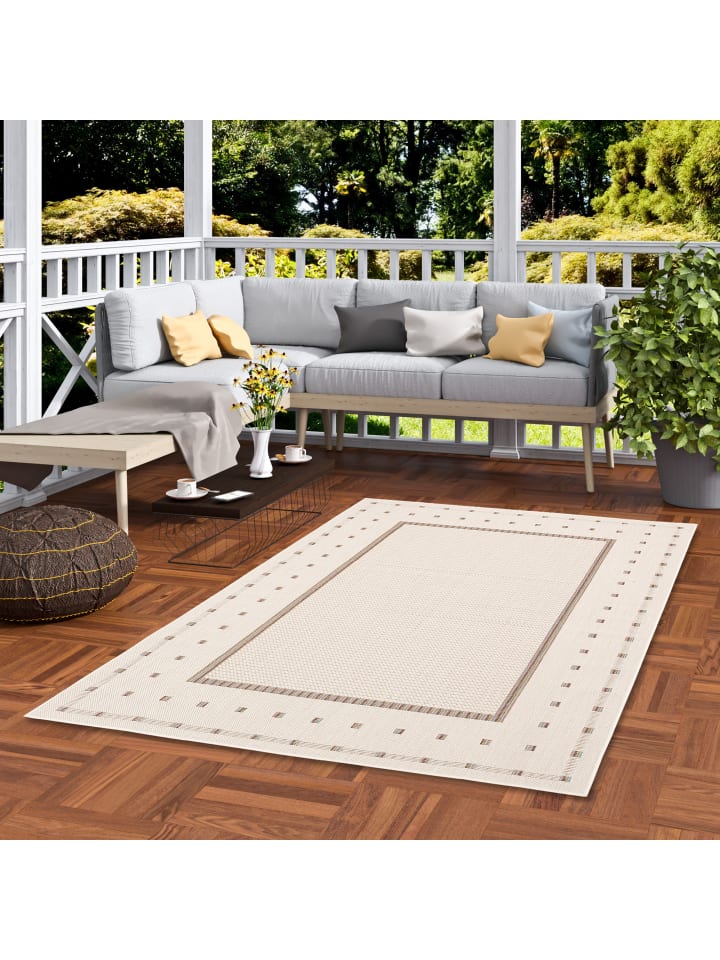 Pergamon In & Outdoor Teppich Flachgewebe Campus Bordüre in Beige günstig kaufen 80 x 150cm