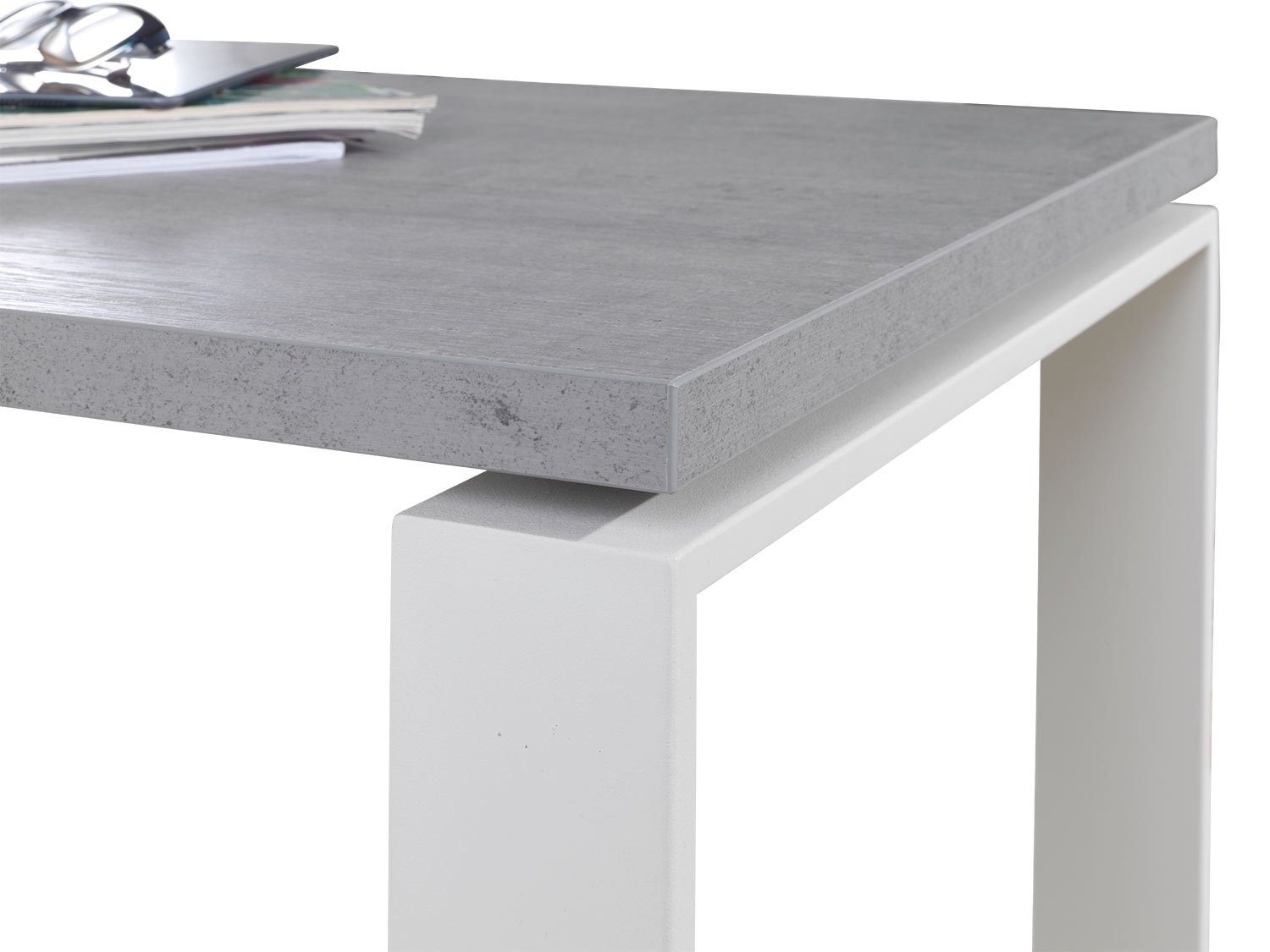 Composad Tischaufsatz Anstelltisch DISEGNO, B 90 x H 75 cm, Betondekor, Weiß lackiertes Metallgestell