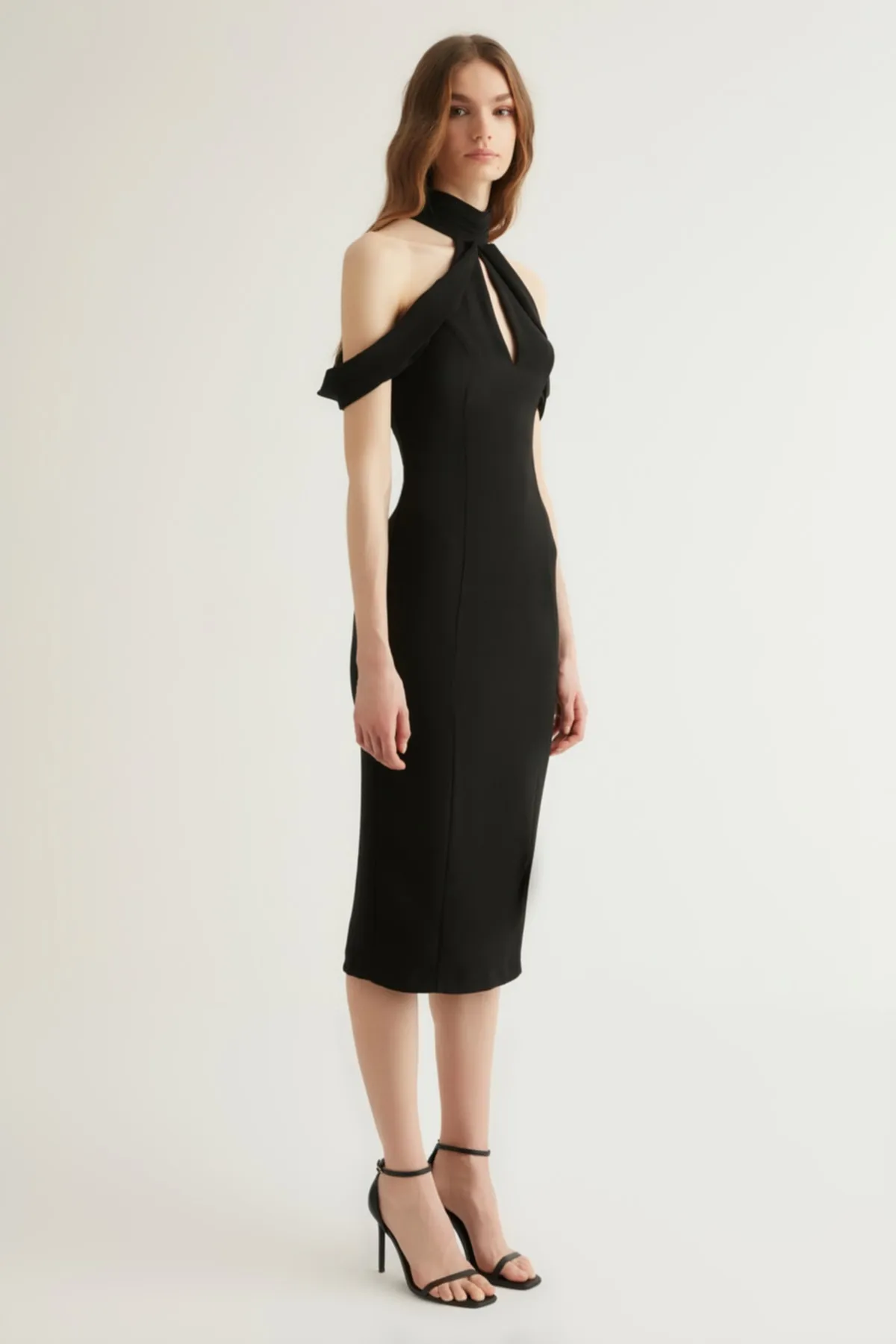 Trendyol Collection  X Dilek Hanif Kleid mit schwarzen Ärmeln und Details TPRSS22EL1853