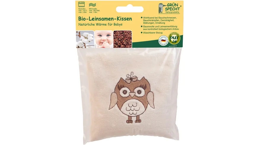 Grünspecht Bio-Leinsamenkissen für Babys mit Bezug