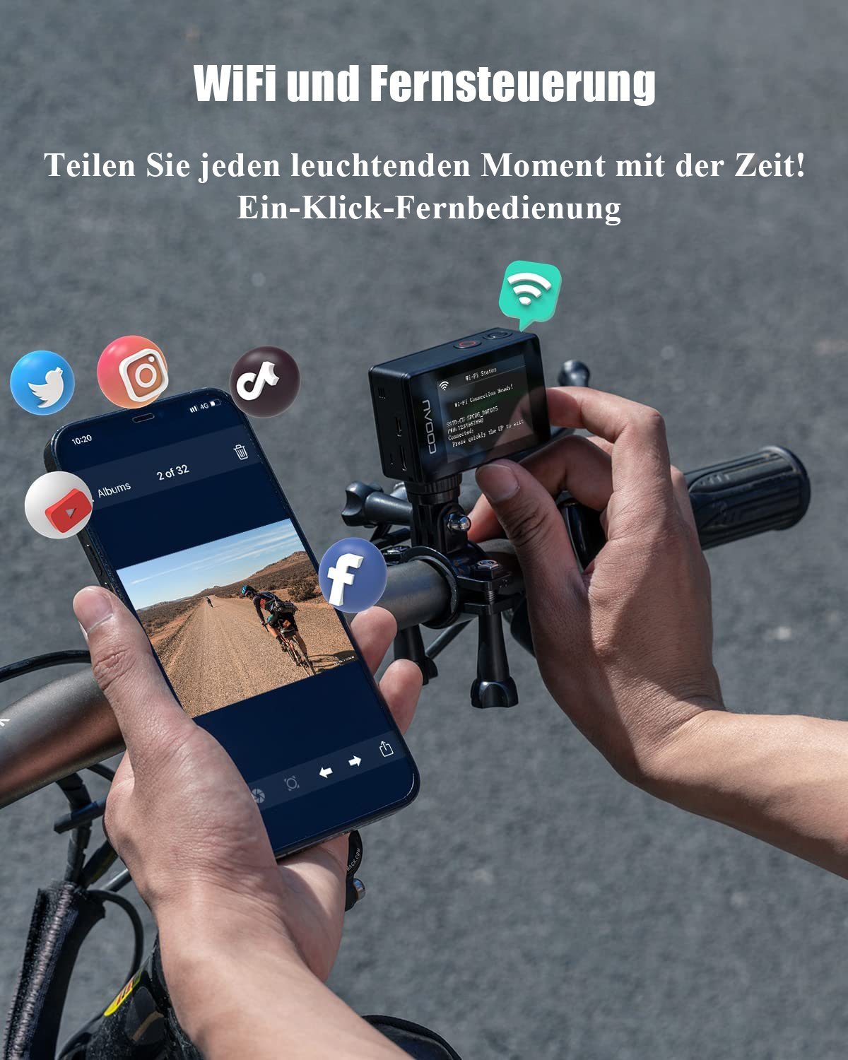COOAU Action Cam 4K 20MP WiFi 40M Unterwasserkamera Wasserdicht Action Cam (4K Ultra HD, WLAN (Wi-Fi), 170° Weitwinkel EIS Stabilisierung Action cam 2.4G WIFI Fernbedienung, Externem Mikrofon, Time Lapse, Loop-Video, Zeitlupe, Zeitraffer)