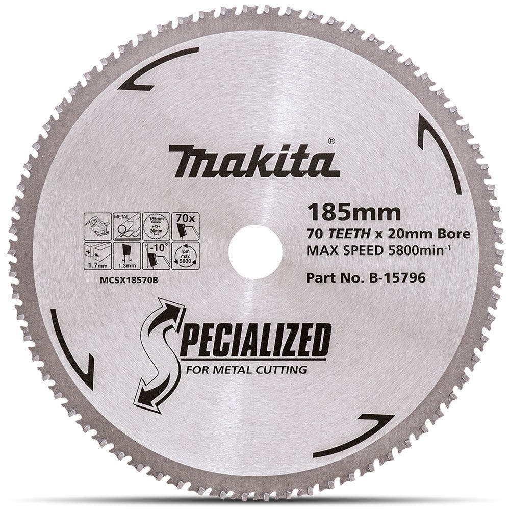 Disco de corte MAKITA TCT de 185 mm com 70 dentes para corte de metal – ESPECIALIZADO