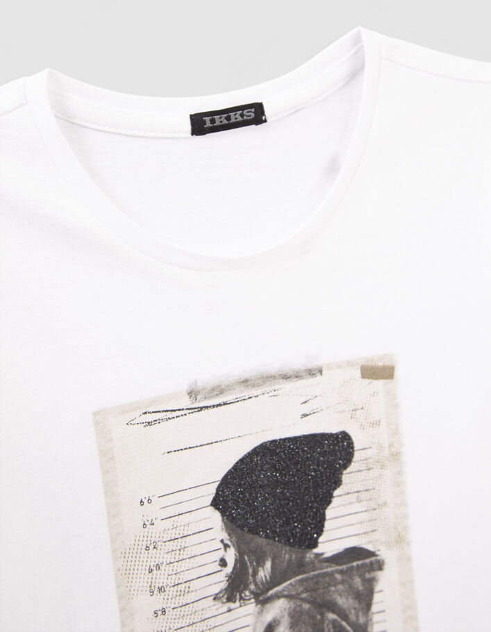 T-shirt blanc cassé coton bio visuel fille à bonnet