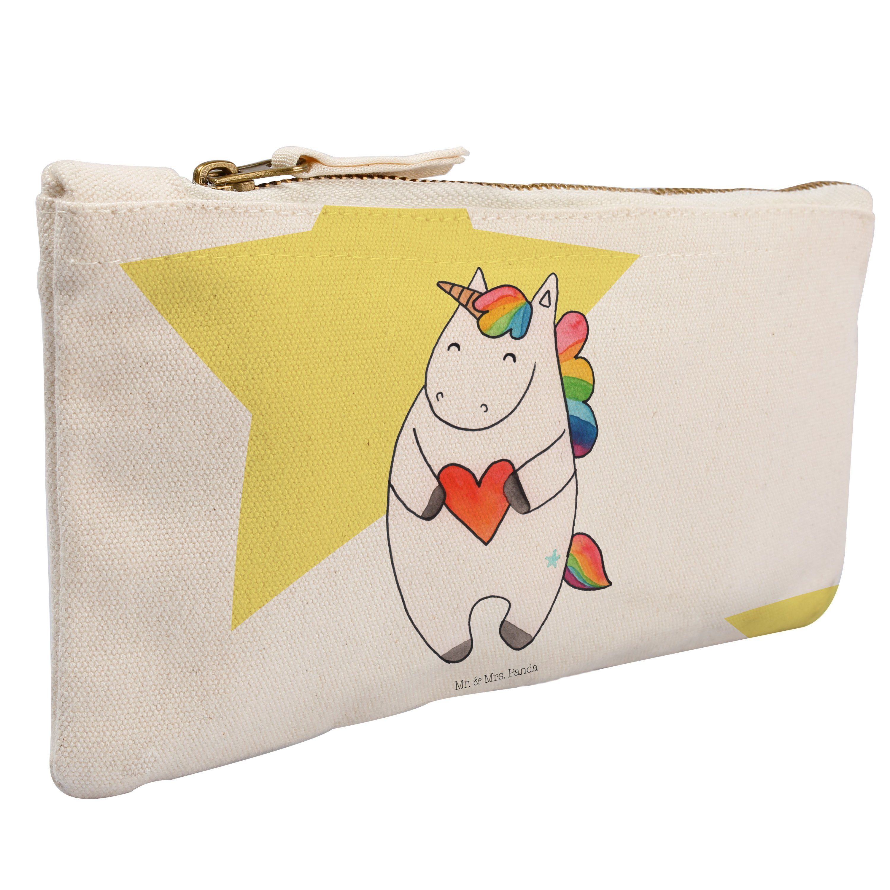 Mr. & Mrs. Panda Kosmetiktasche Einhorn Herz - Weiß - Geschenk, Kosmetikbeutel, Damen, lustig, Einhor (1-tlg)