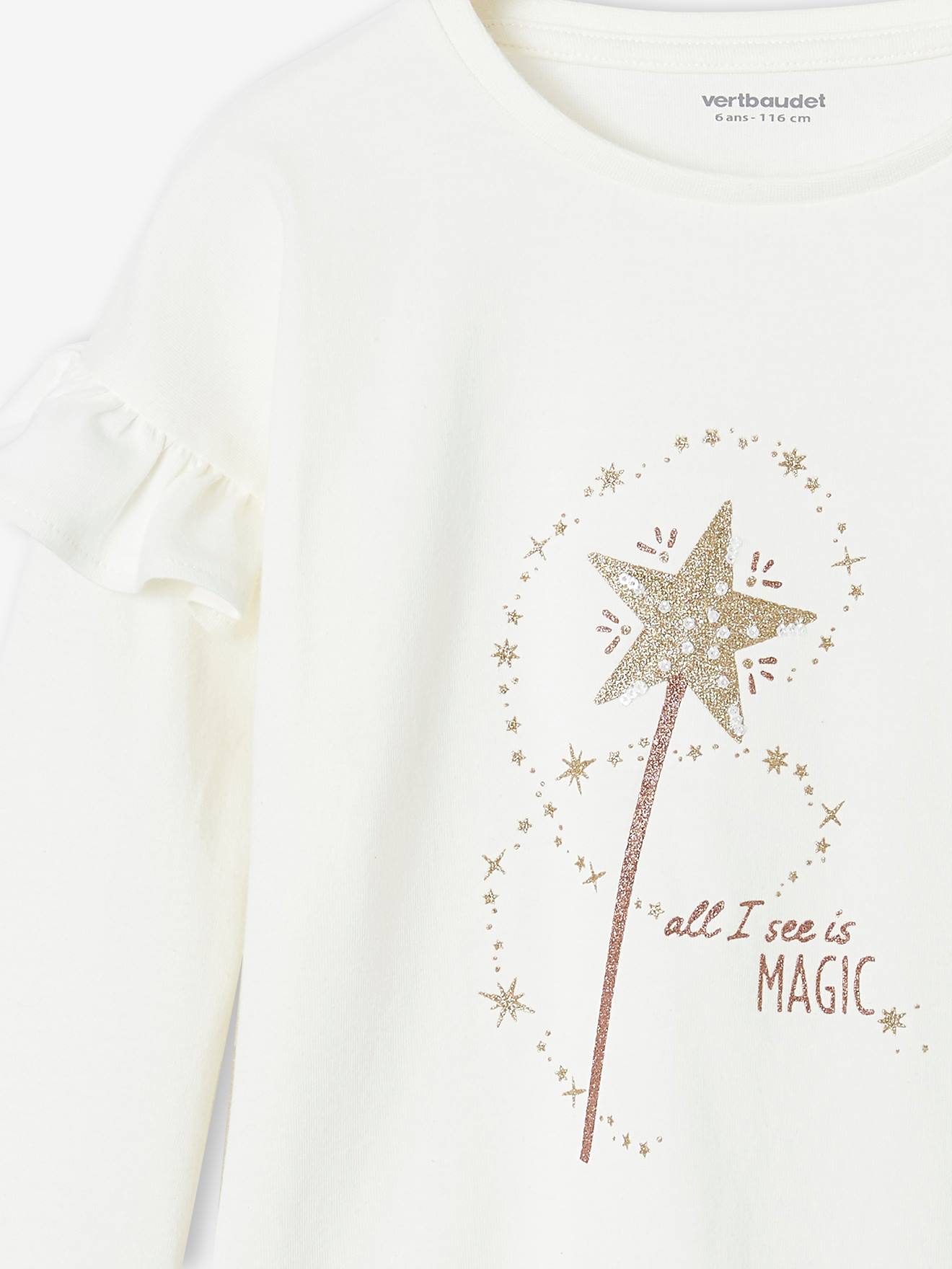Vertbaudet Mädchen Volantshirt - wollweiß