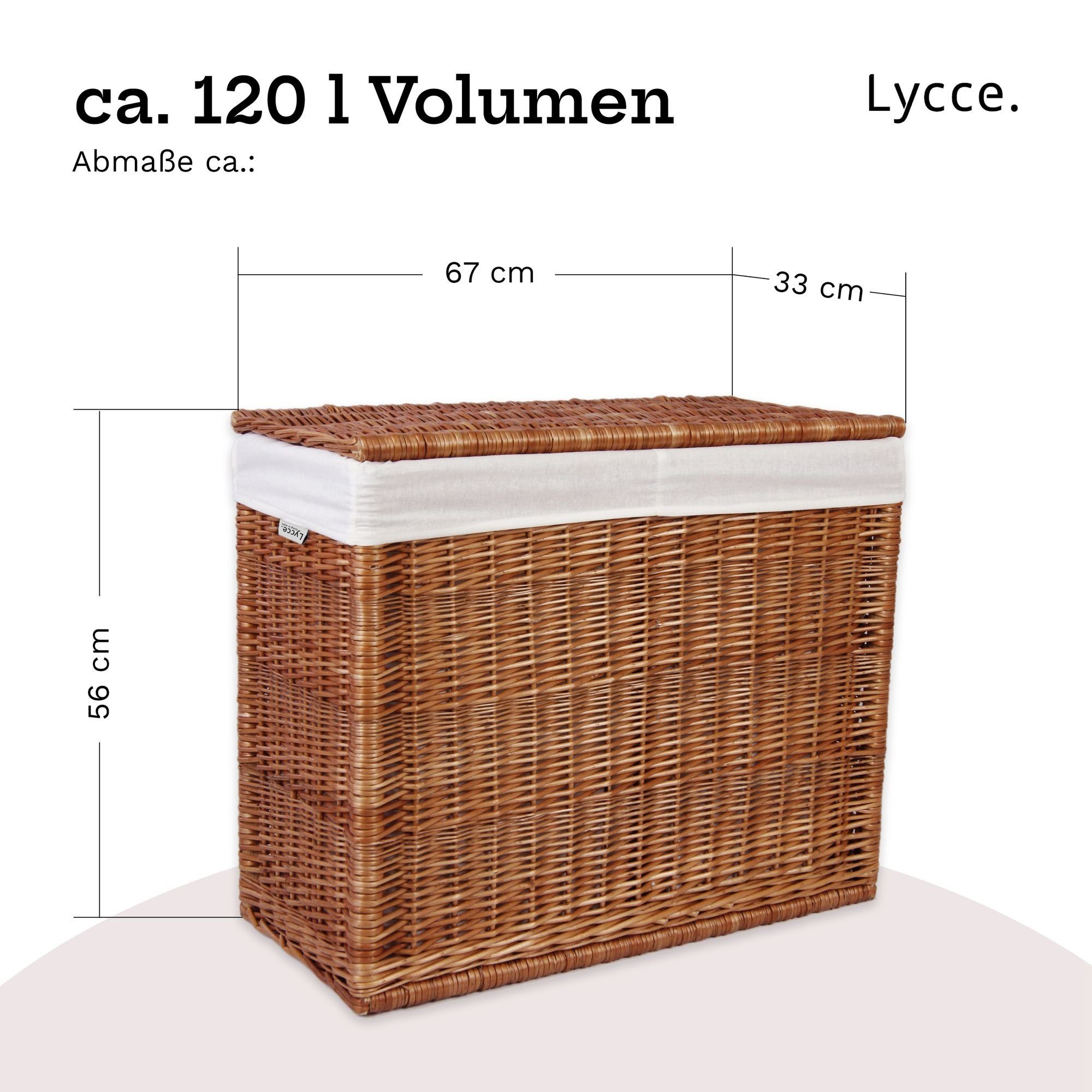 animal-design Wäschekorb, Wäschekorb 2 Fächer 120 l Wäschesortierer Weide natur 67 x 33 x 56 cm