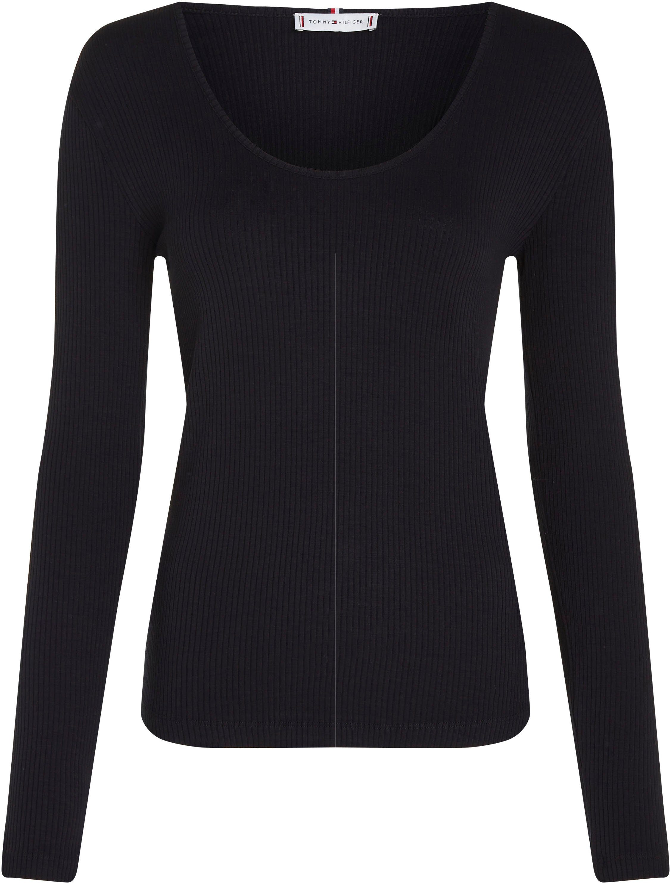 Tommy Hilfiger Langarmshirt SLIM 5X2 RIB SCOOP-NK LS mit Logostickerei