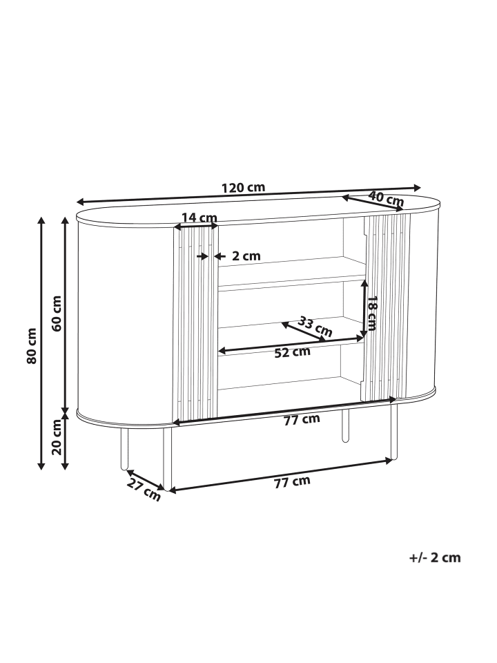 Beliani Sideboard TAROON in Braun/Schwarz - (W) 120 x (H) 80 x (L) 40 cm günstig kaufen onesize