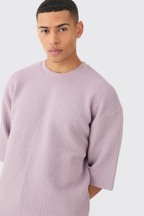 Oversize gestepptes T-Shirt & Shorts mit Fischgräten-Print