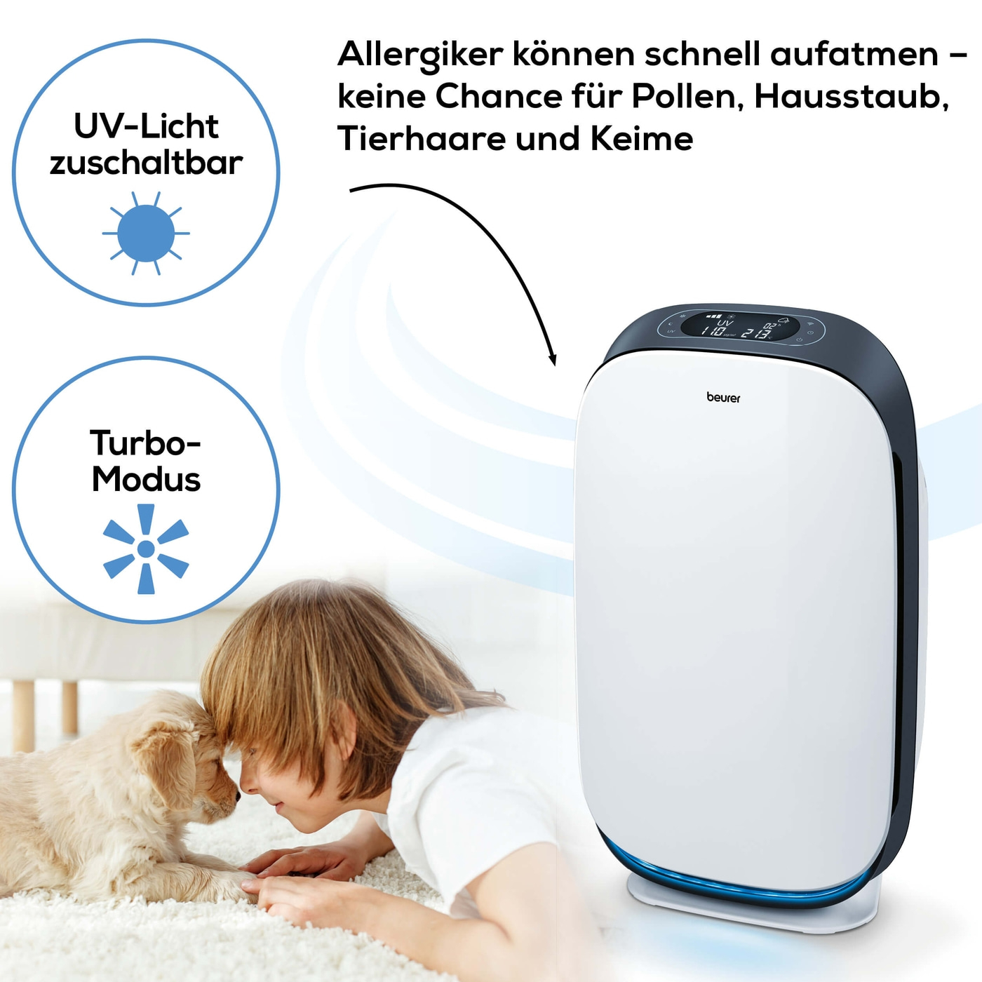 Beurer Luftreiniger LR 500 Connect-Luftreiniger mit dreischichtigem Filtersystem & App Steuerung bis 106 m²