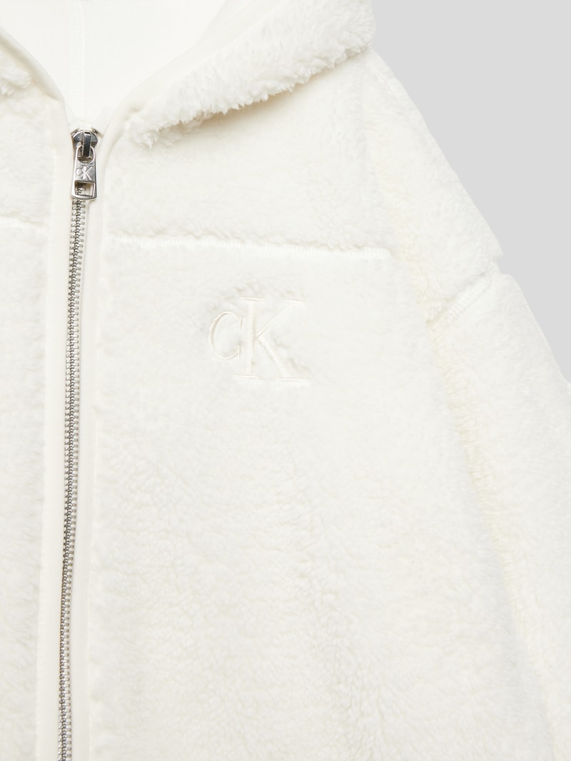 Sweatjacke mit Kapuze und Logo-Stitching in ecru
