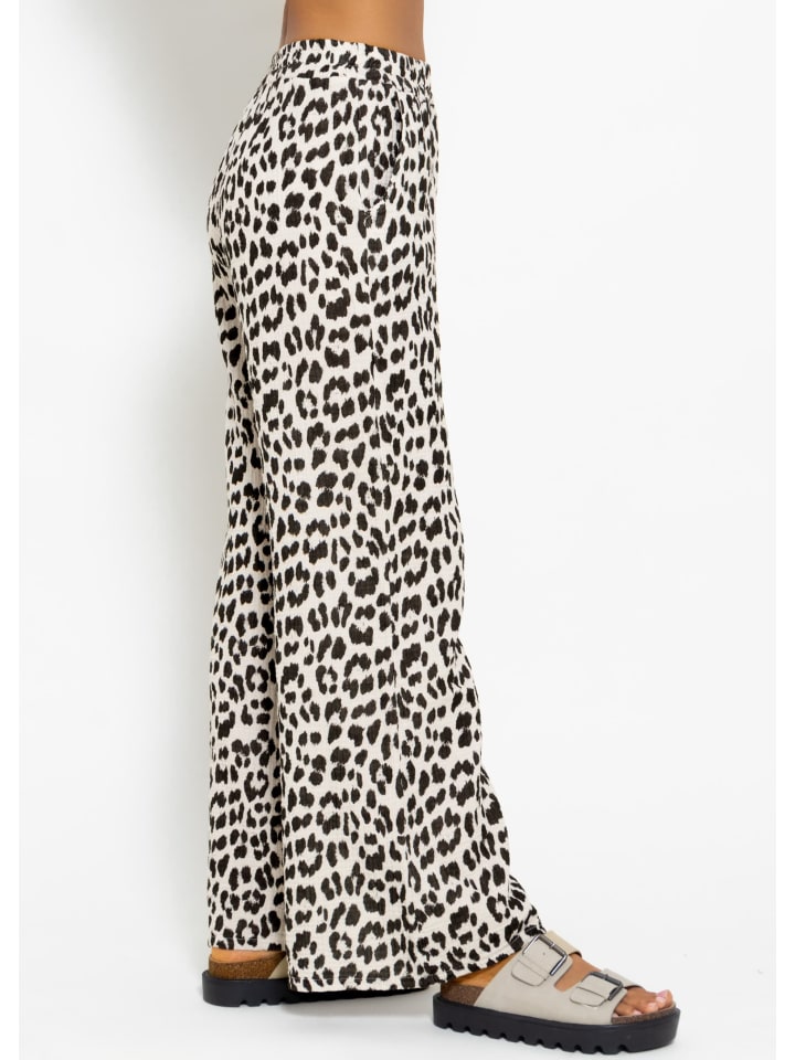 SASSYCLASSY Musselin Pants mit weitem Bein in Leo-Print in hellbeige I schwarz günstig kaufen