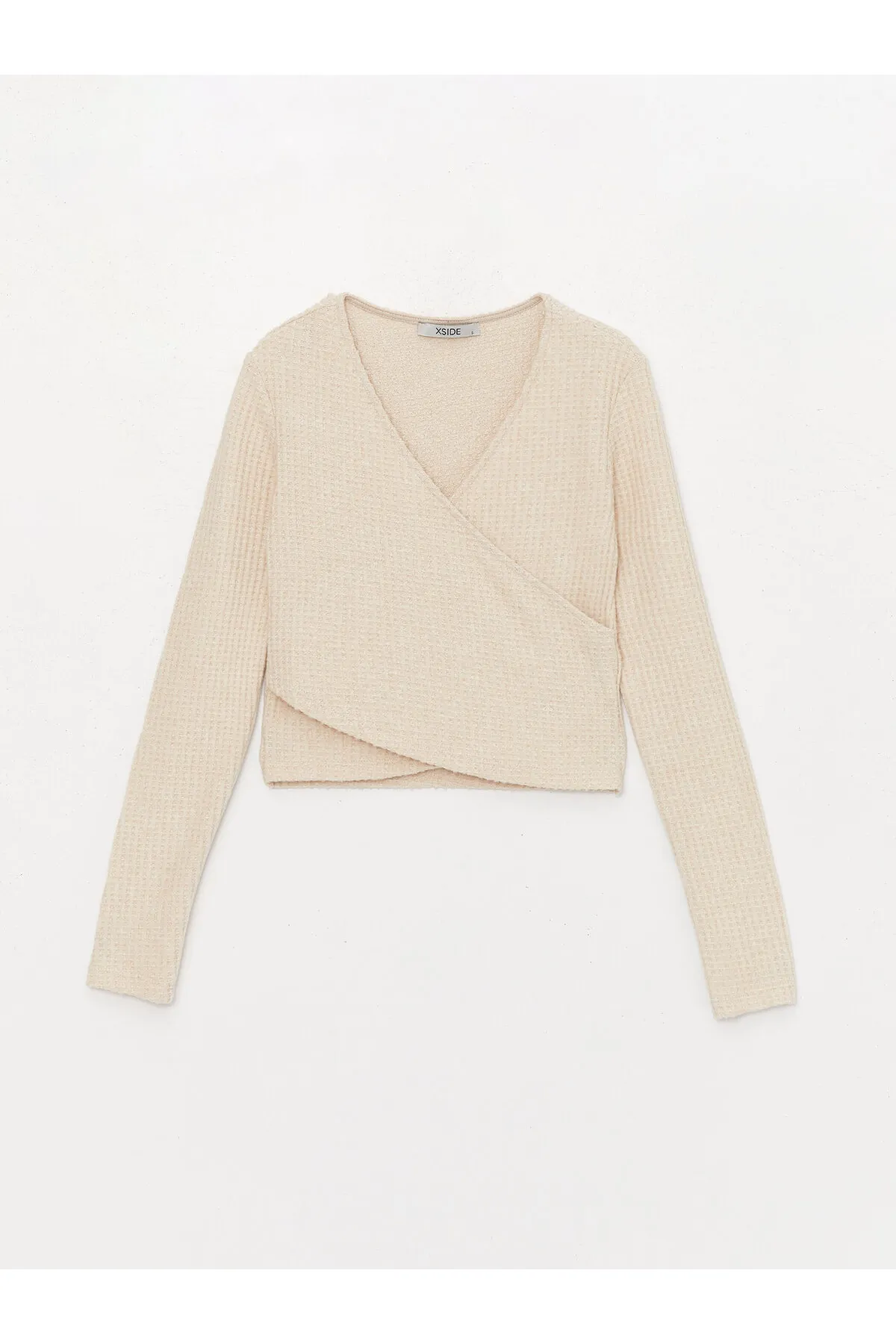 LC Waikiki  Zweireihiger Kragen, selbst gemustertes Langarm-Crop-Top für Damen