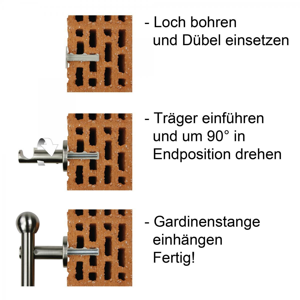 Bella Casa Gardinenstange, Stilgarnitur, Komplettgarnitur - Drehfix Kugel ø 20 mm, 160 cm edelstahl-optik