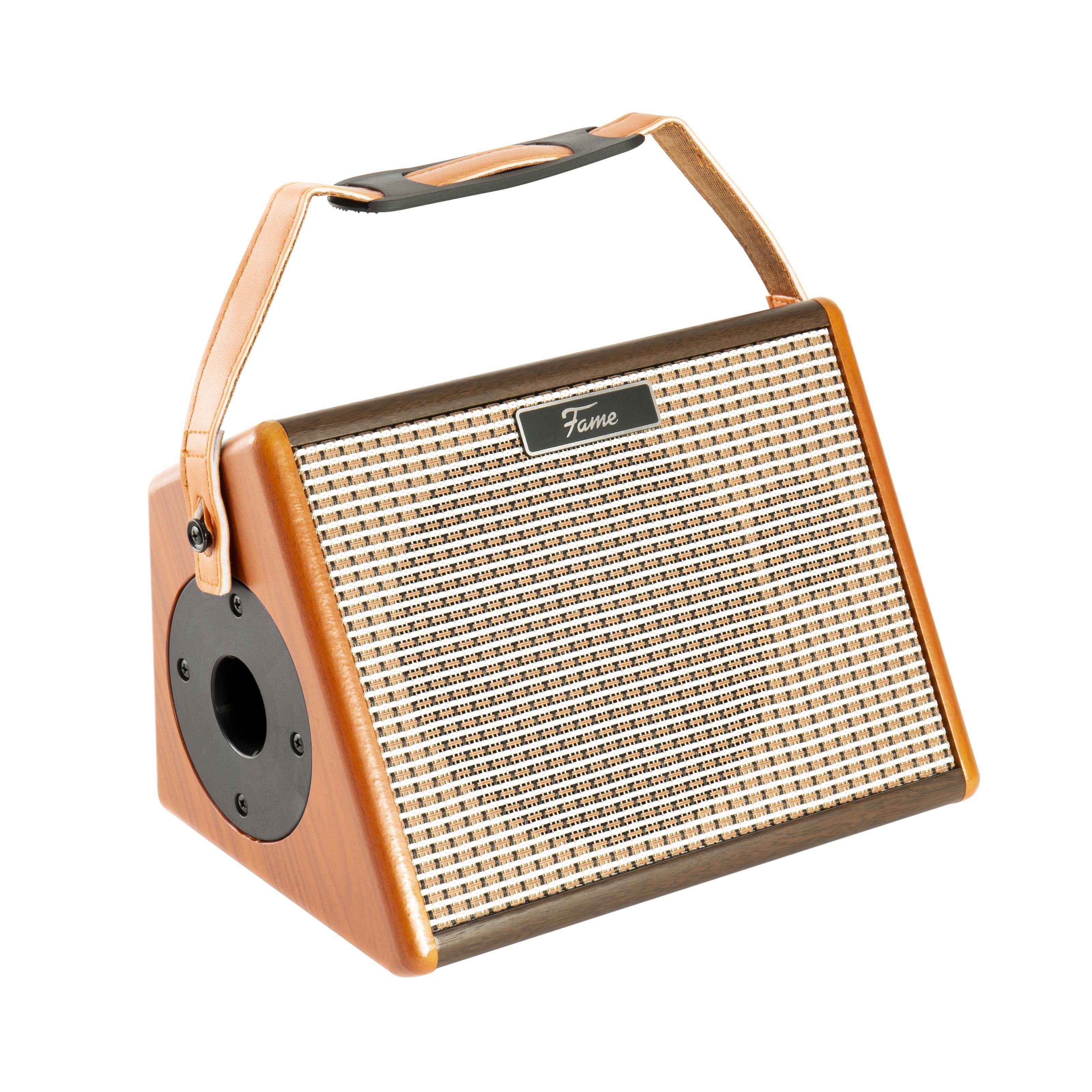 FAME Verstärker (AG-26A Akustikgitarrenverstärker, integrierter Akku, 2 separat regelb)