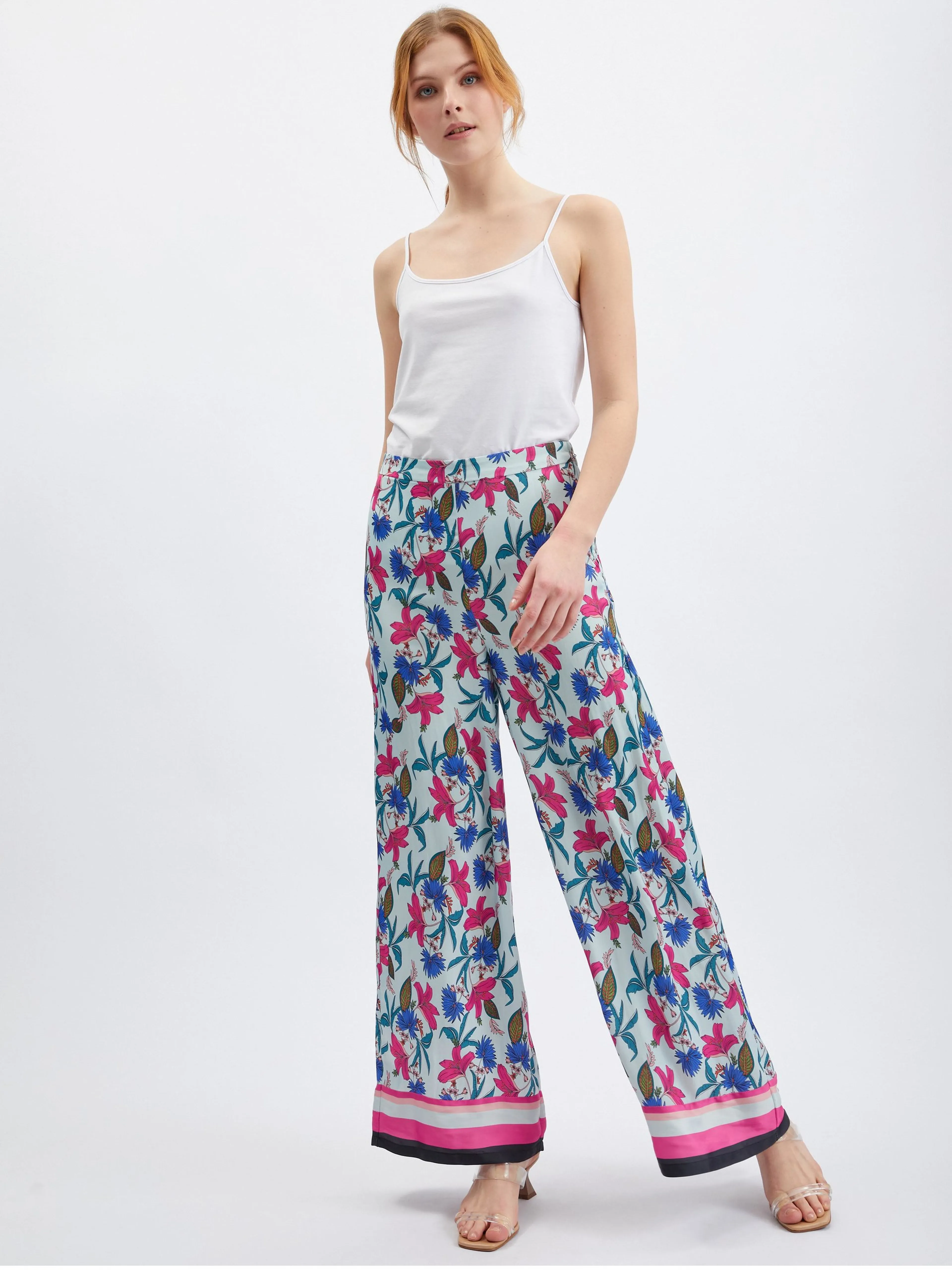 Helle blaue geblümte Damenhose ORSAY