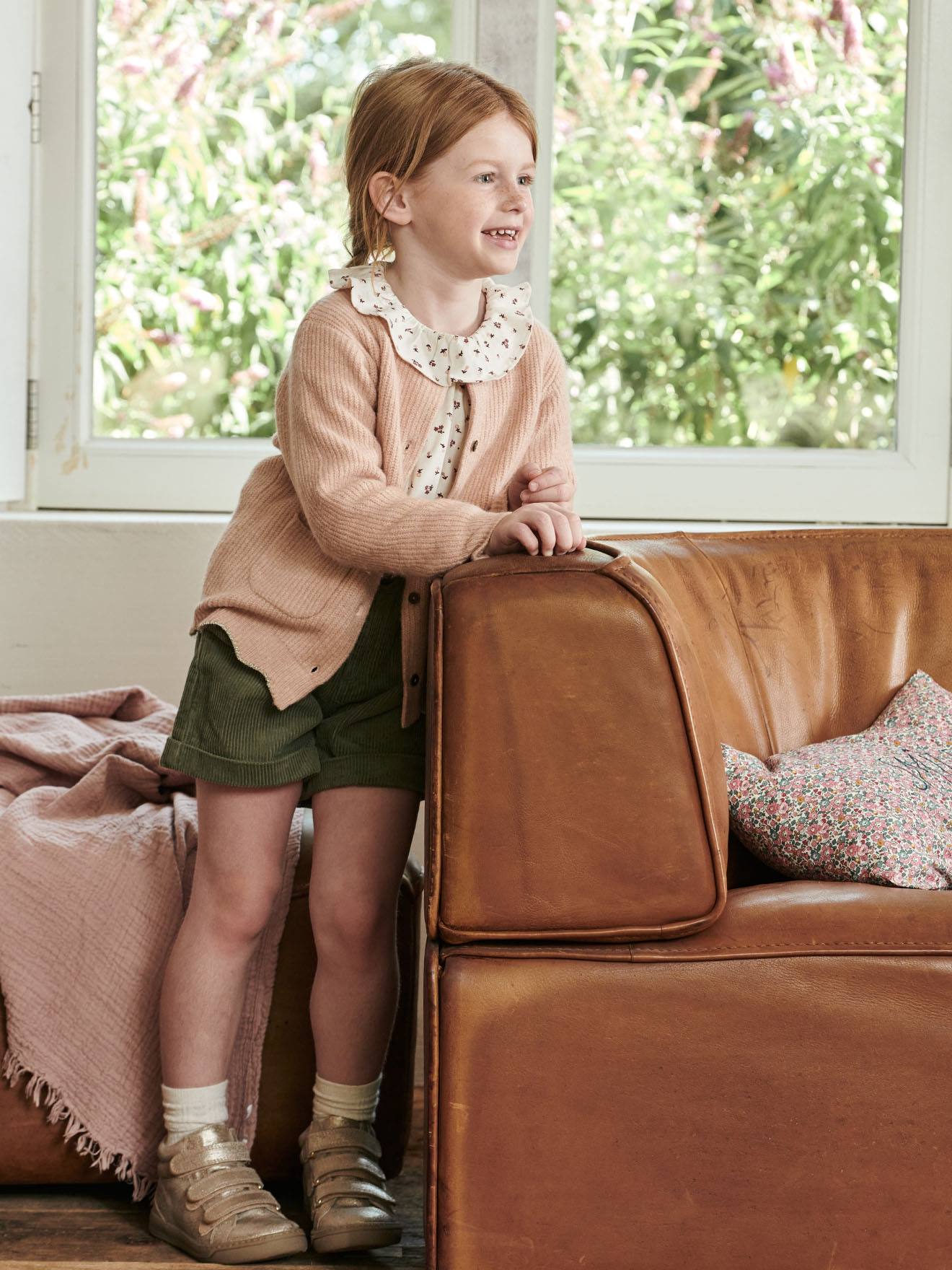 Short paperbag en velours fille camel
