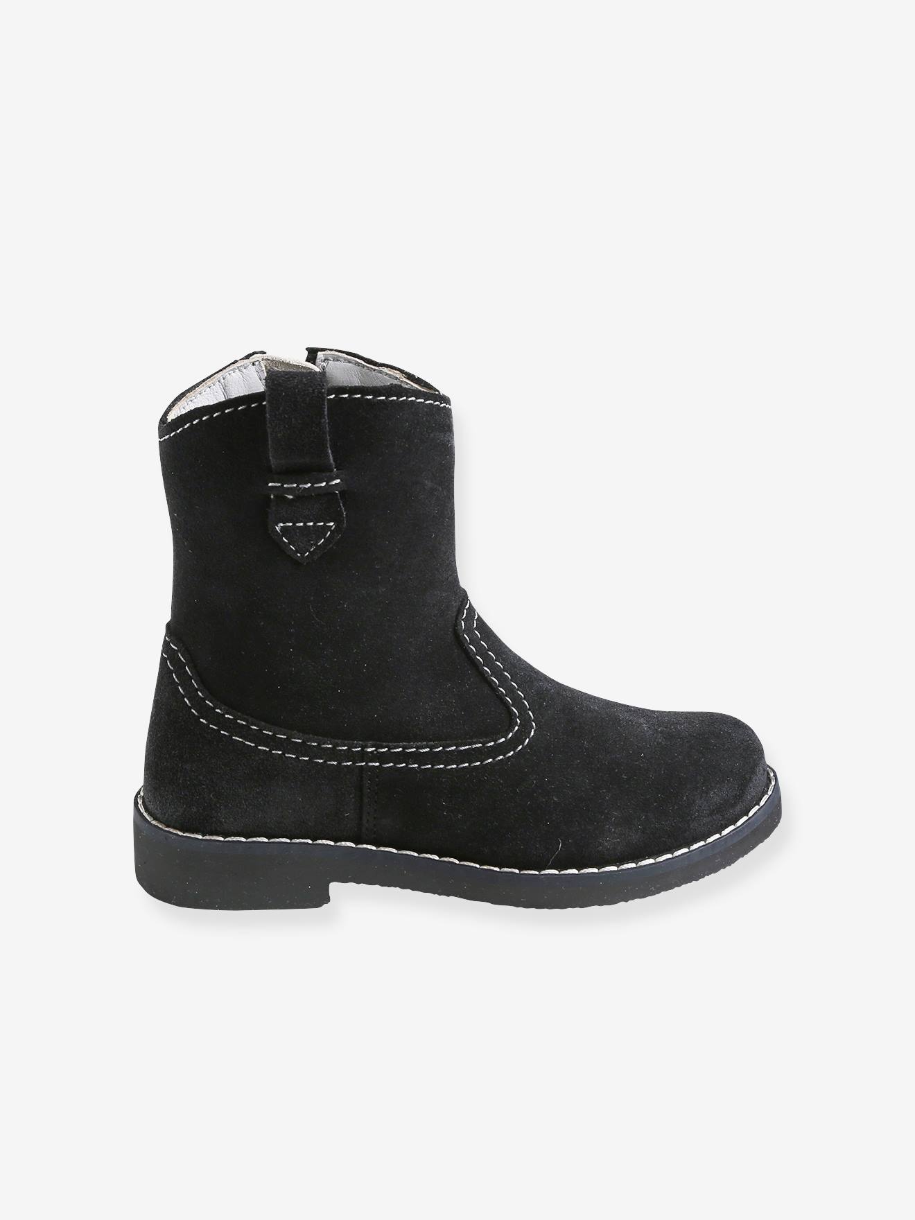 Boots hauts en cuir fille noir