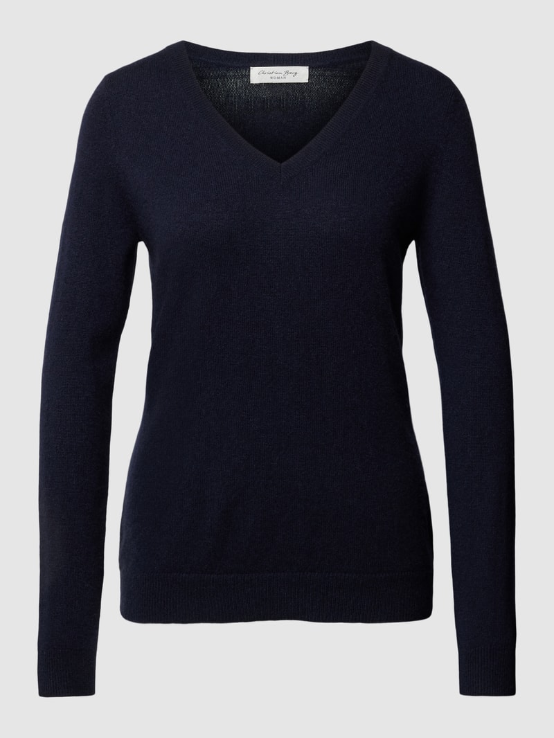 Strickpullover aus Kaschmir mit V-Ausschnitt in dunkelblau