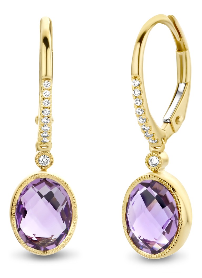 „Diamond Point“ geltonojo aukso auskarai su 2,46 ct violetiniu ametistu „Phisophila“