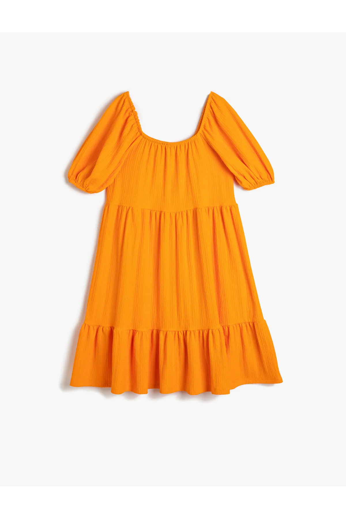 Koton  Kleid Midi-Rüschen, entspannter Schnitt, kurze Ärmel, quadratischer Ausschnitt