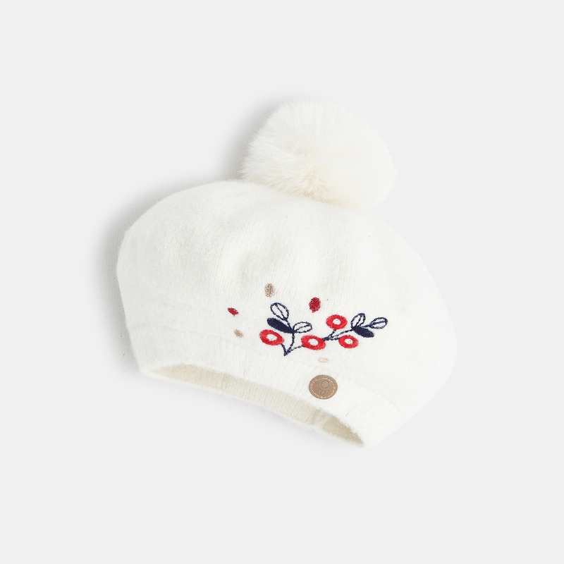 Béret maille doublée polaire blanc bébé fille