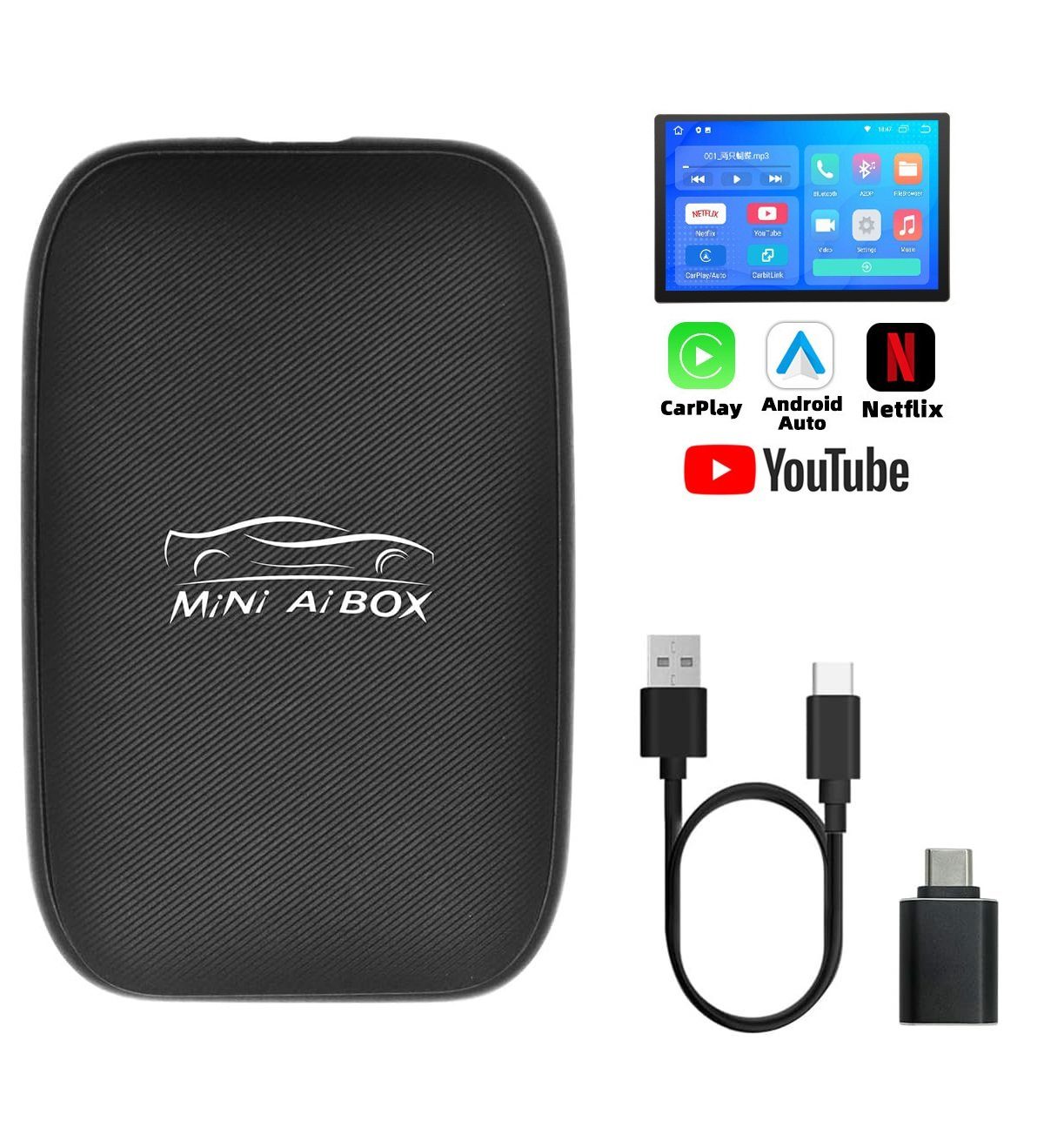 Hikeren Wireless Carplay Adapter Unterstützt Netflix YouTube,Plug & Play Multifunktionsspieler (Autospieler)