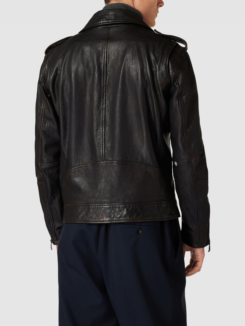 Lederjacke mit Label-Details Modell 'Alexis' in dunkelbraun
