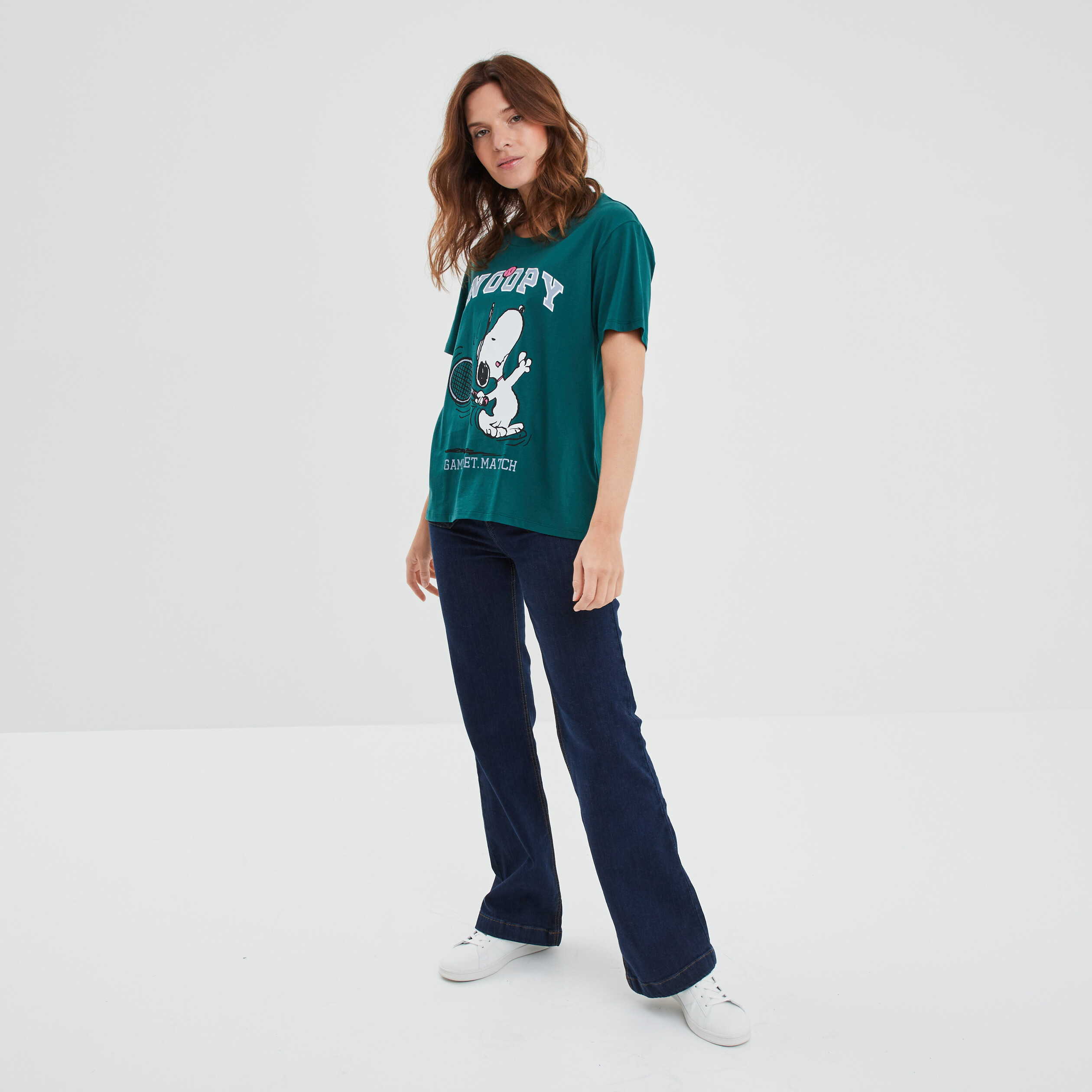 T-shirt manches courtes coton Snoopy vert femme | La Halle