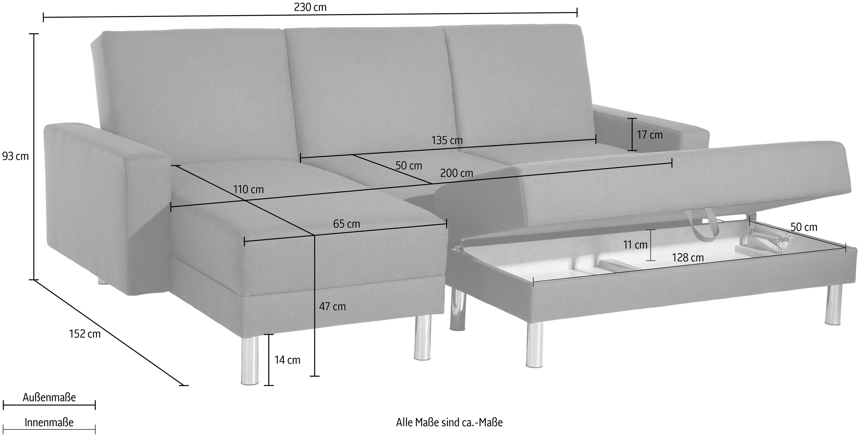 Max Winzer® Schlafsofa Just Fresh, mit Rückenverstellung, inklusive Stauraumhocker