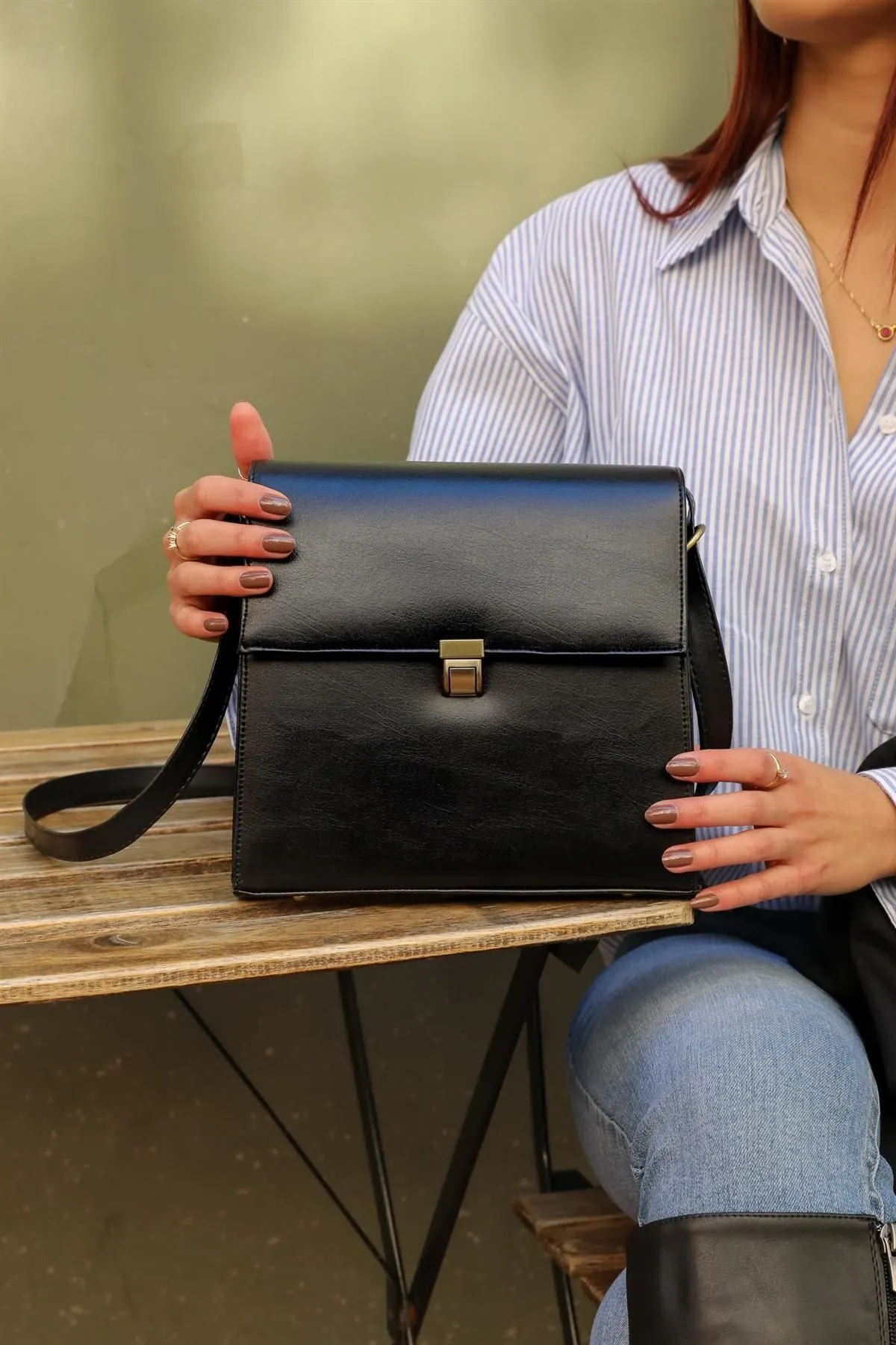 Madamra  Schwarze Damen-Design-Vintage-Tasche