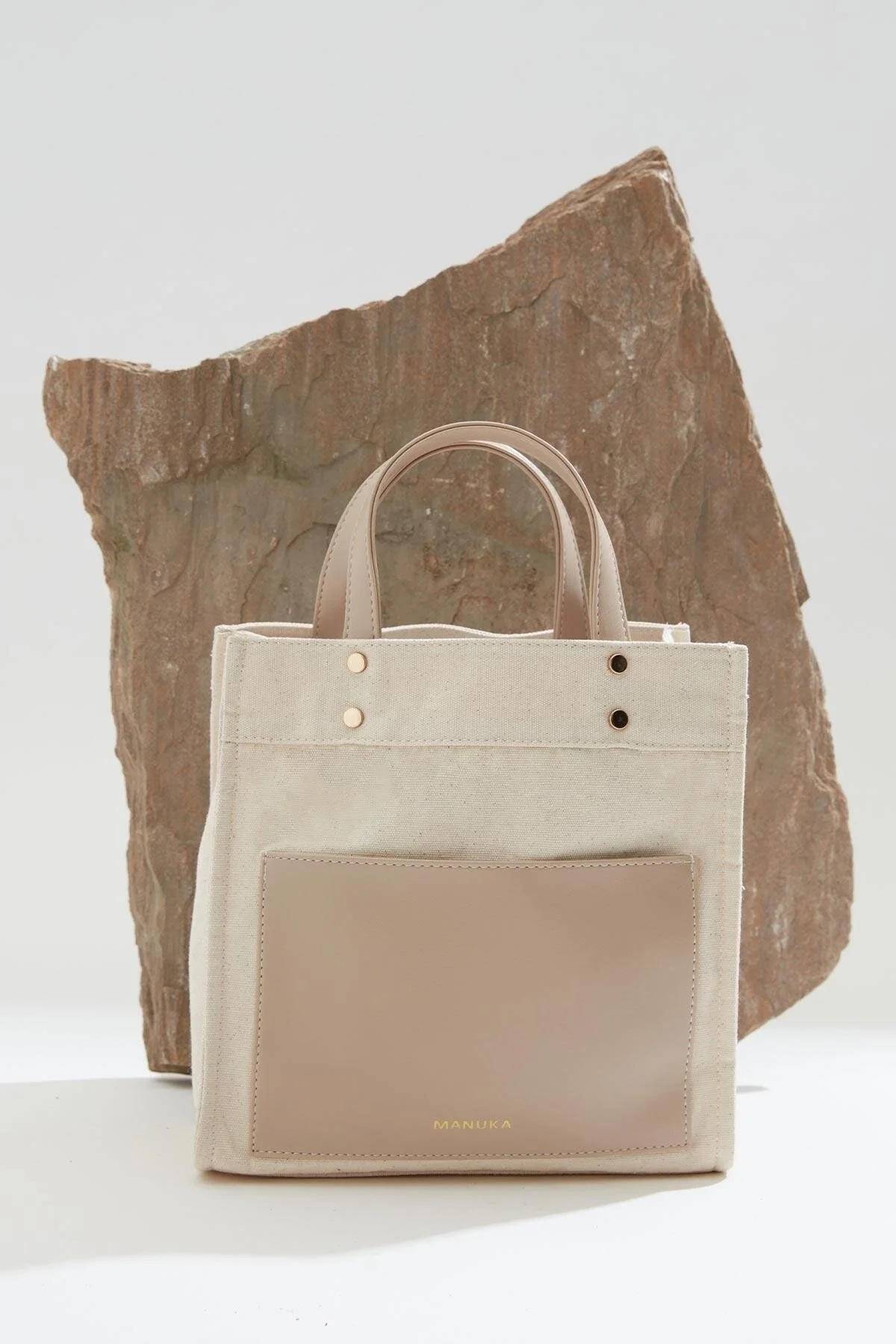 Manuka  Canvas-Tasche mit Ledertasche Beige