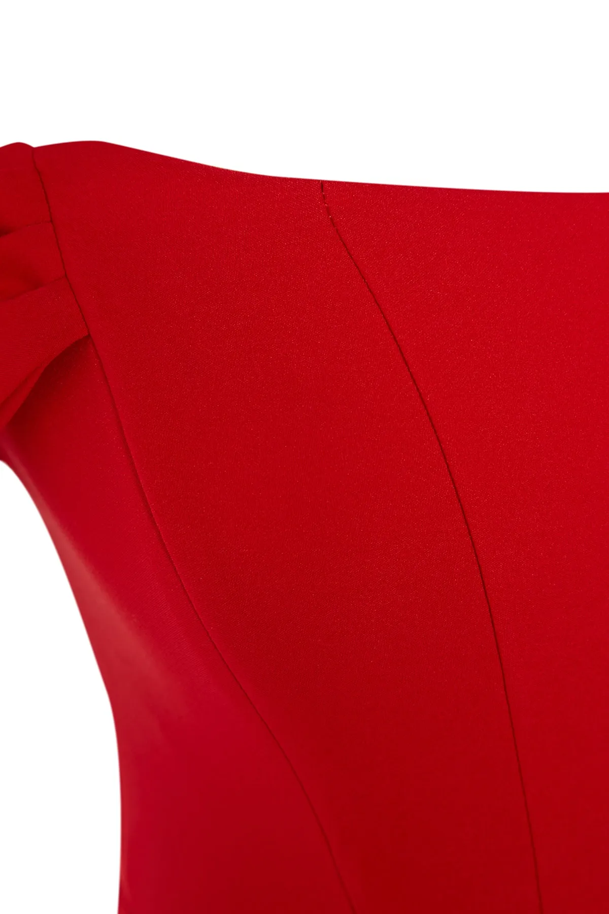 Trendyol Collection  Rotes, gefüttertes, gewebtes Korsett-Abendkleid mit detailliertem Ausschnitt TPRSS22EL00097