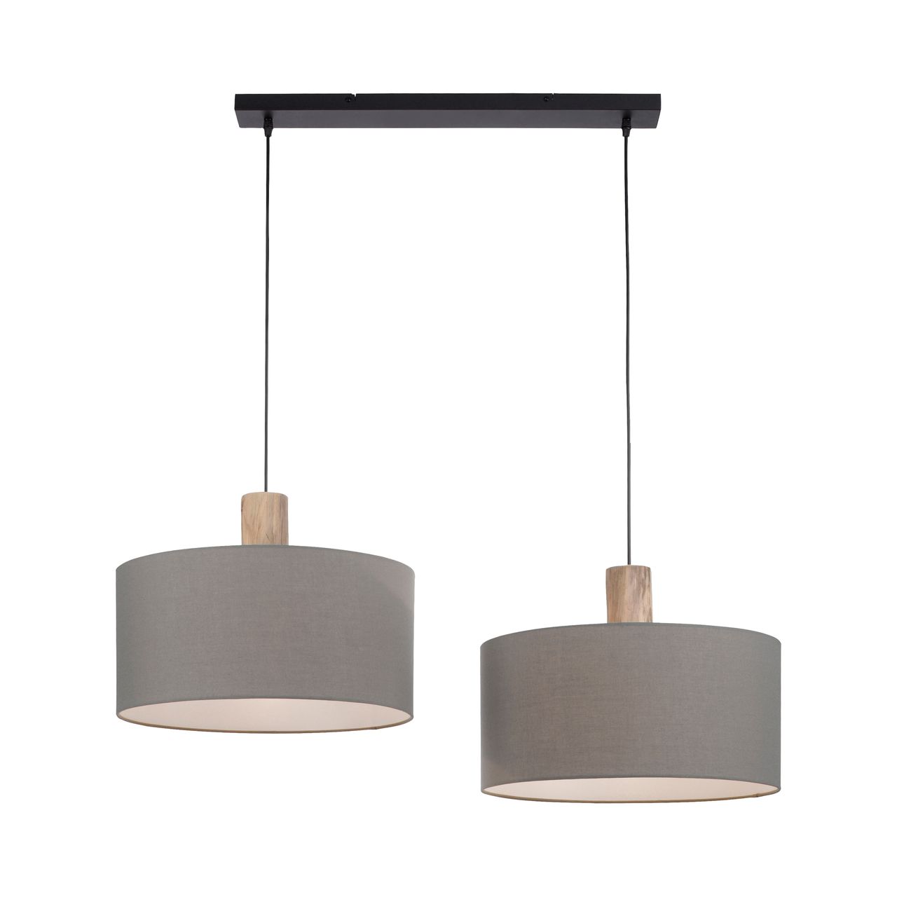 JUST LIGHT LeuchtenDirekt Pendelleuchte LINEN, Holzapplikation, natürlicher Materialmix, 2x E27/60W exkl., Innenleuchte, IP20