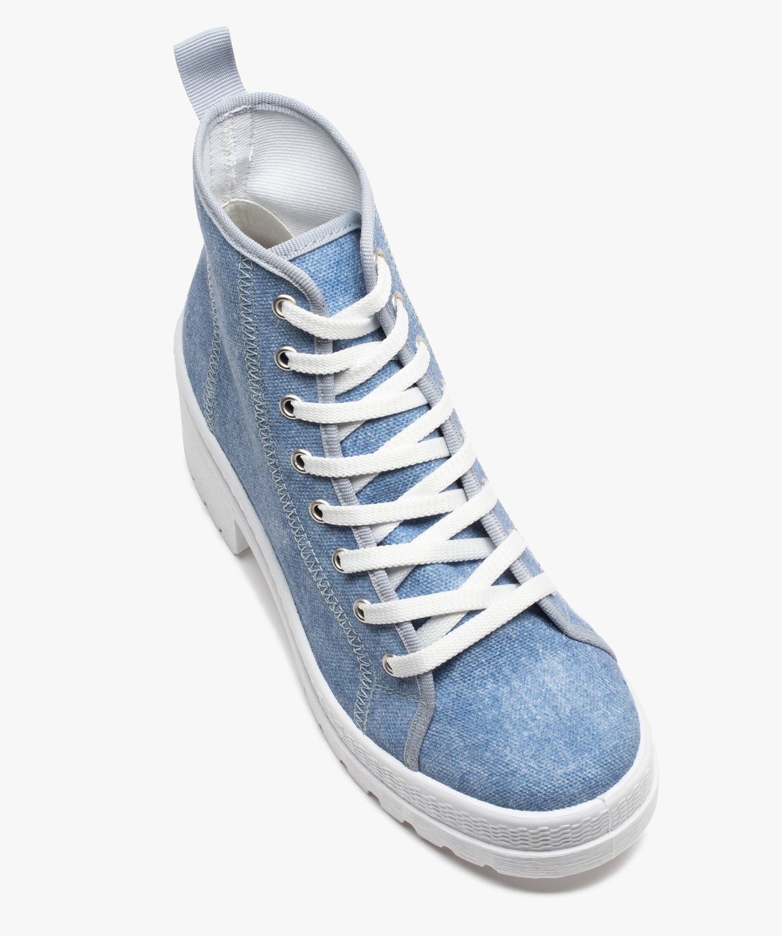Tennis femme mid-cut en toile unie à talon et semelle crantée bleu | GEMO