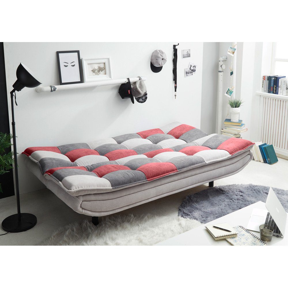 Lomadox Schlafsofa PIRNA-09, mit Bettkasten in 188x118 cm, in der Farbe silver, berry, dark grey