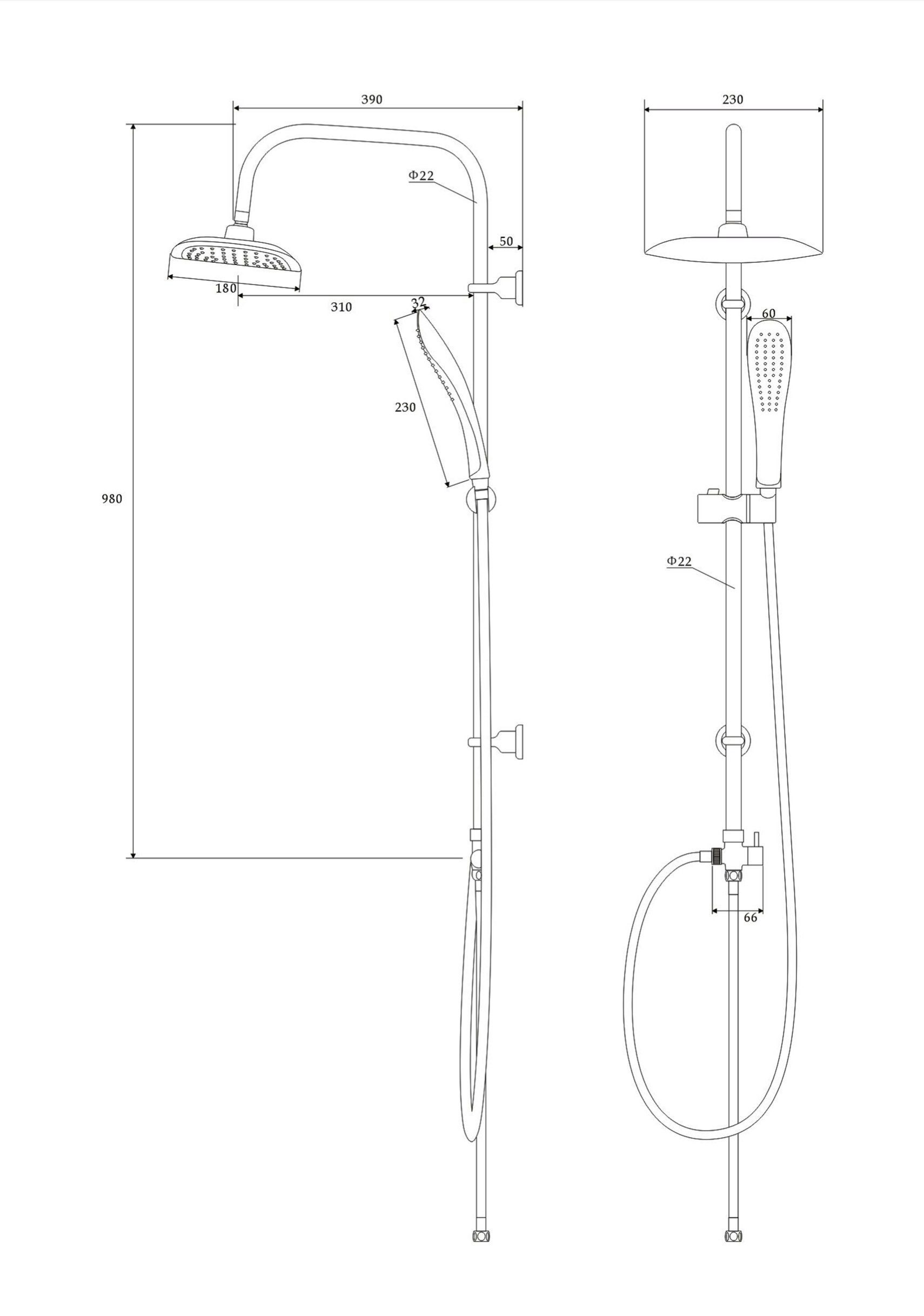 Homeline Duschsystem Regendusche set Überkopfbrausset Duschsäule Brauseset Duschsystem, Höhe 98 cm, 5 tlg.