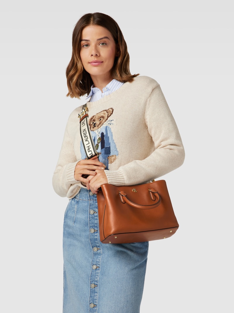 Satchel aus Leder mit Label-Applikation Modell 'MARCY' in cognac